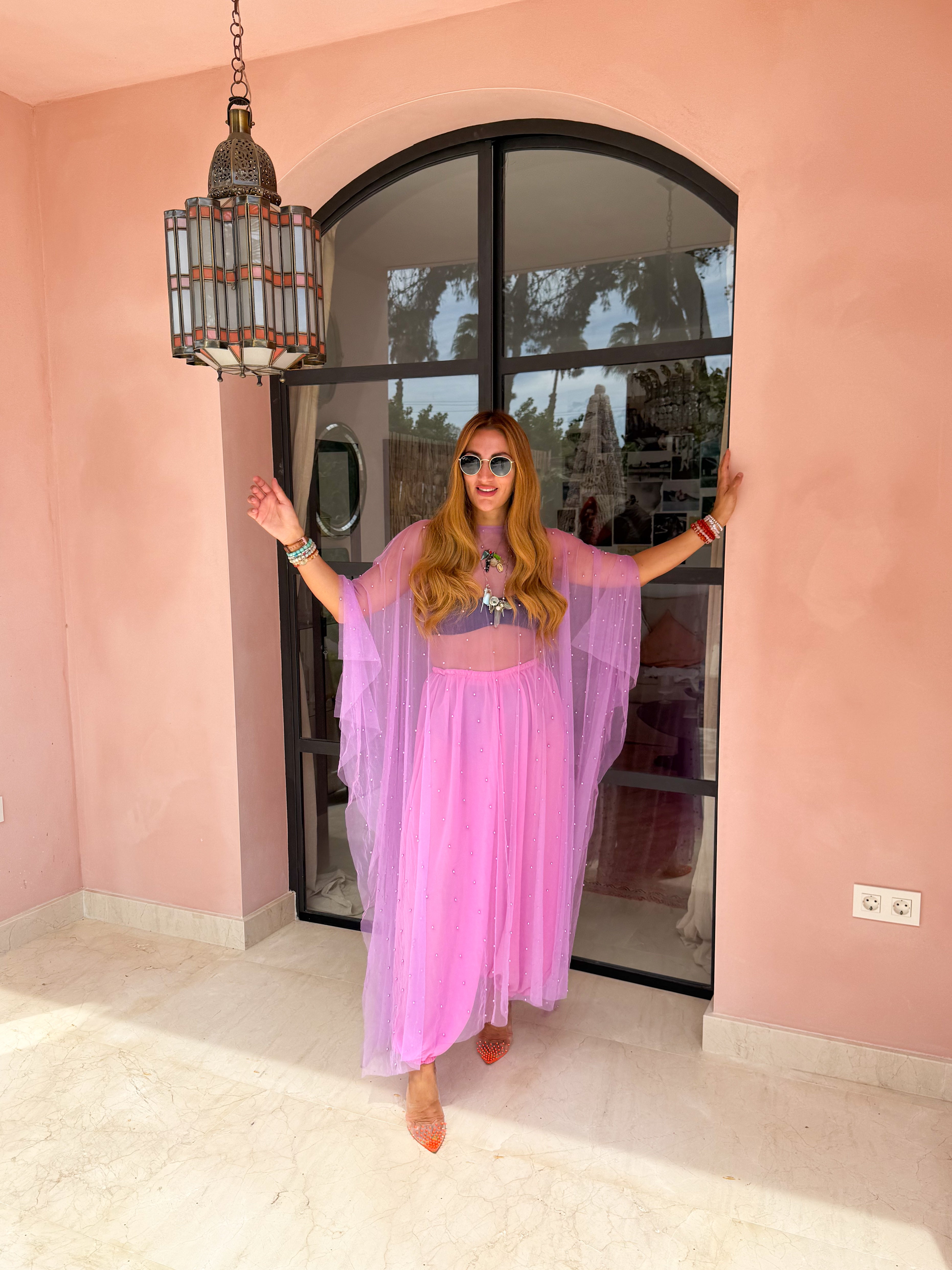 Tulle Vixen Pearl Mesh Kimono In Lilac