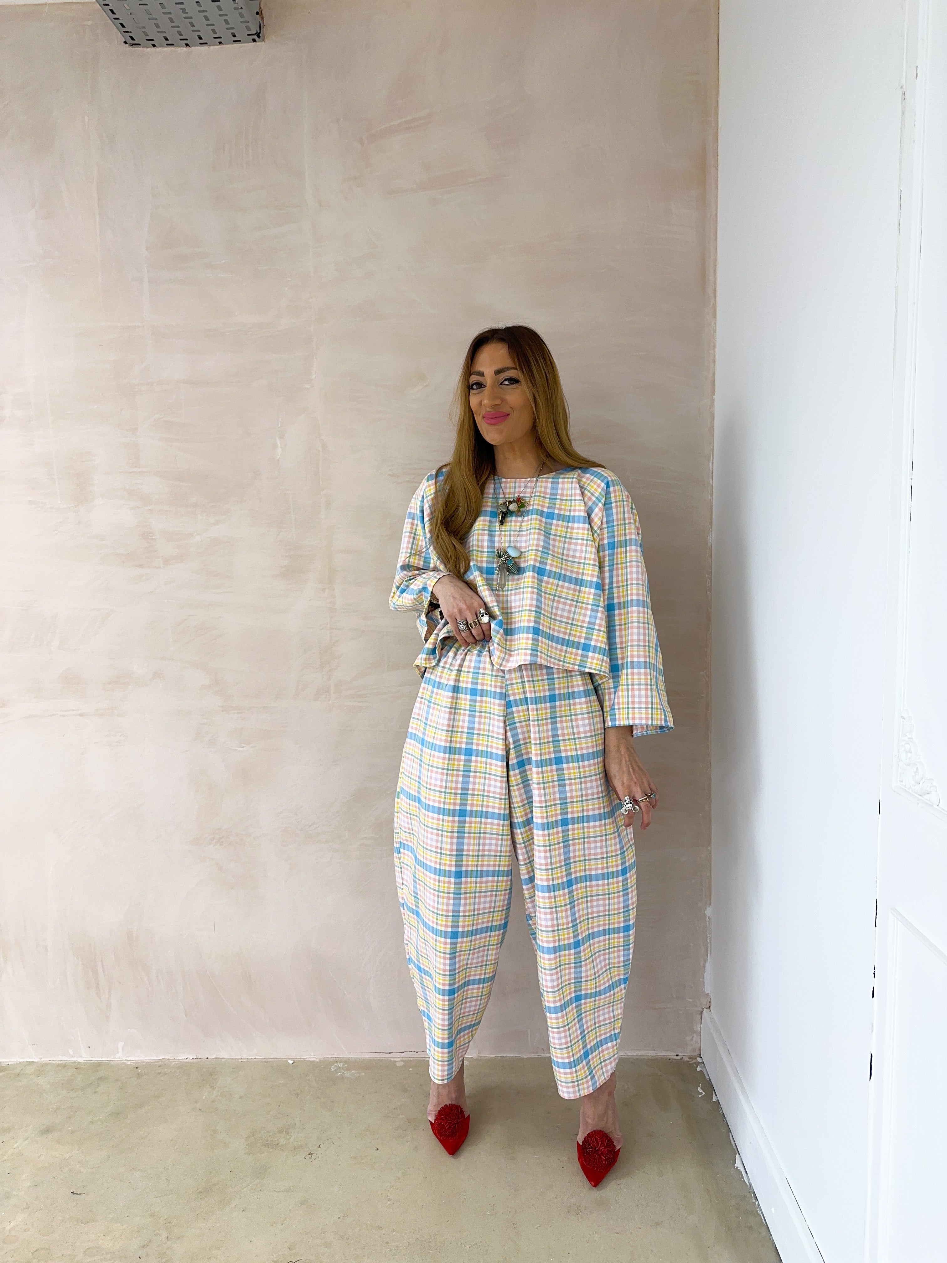 Muse Puff Sleeve Top In Pastel Tartan