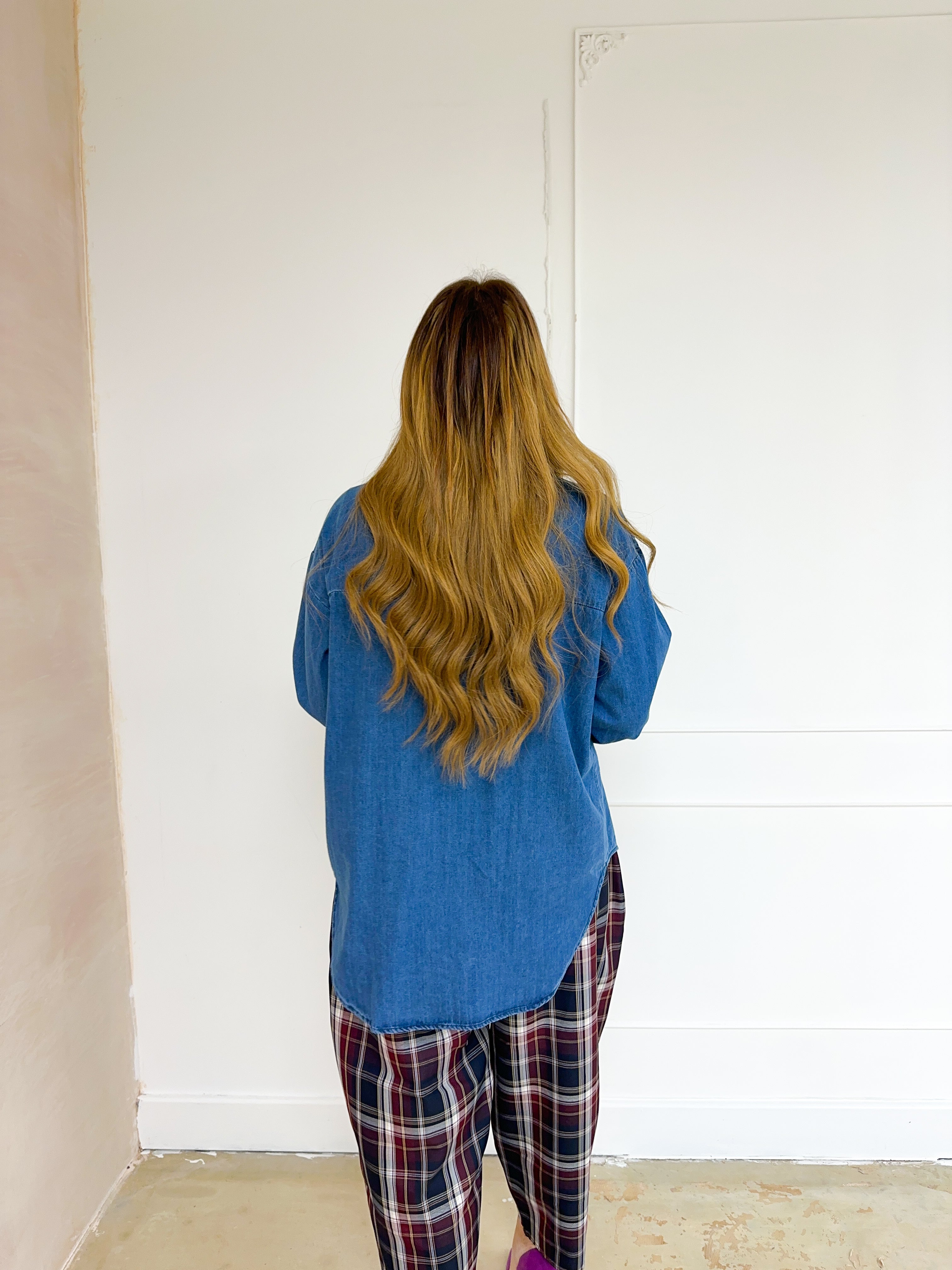 Relaxed Fit Tie Detail Shirt In Blue Denim