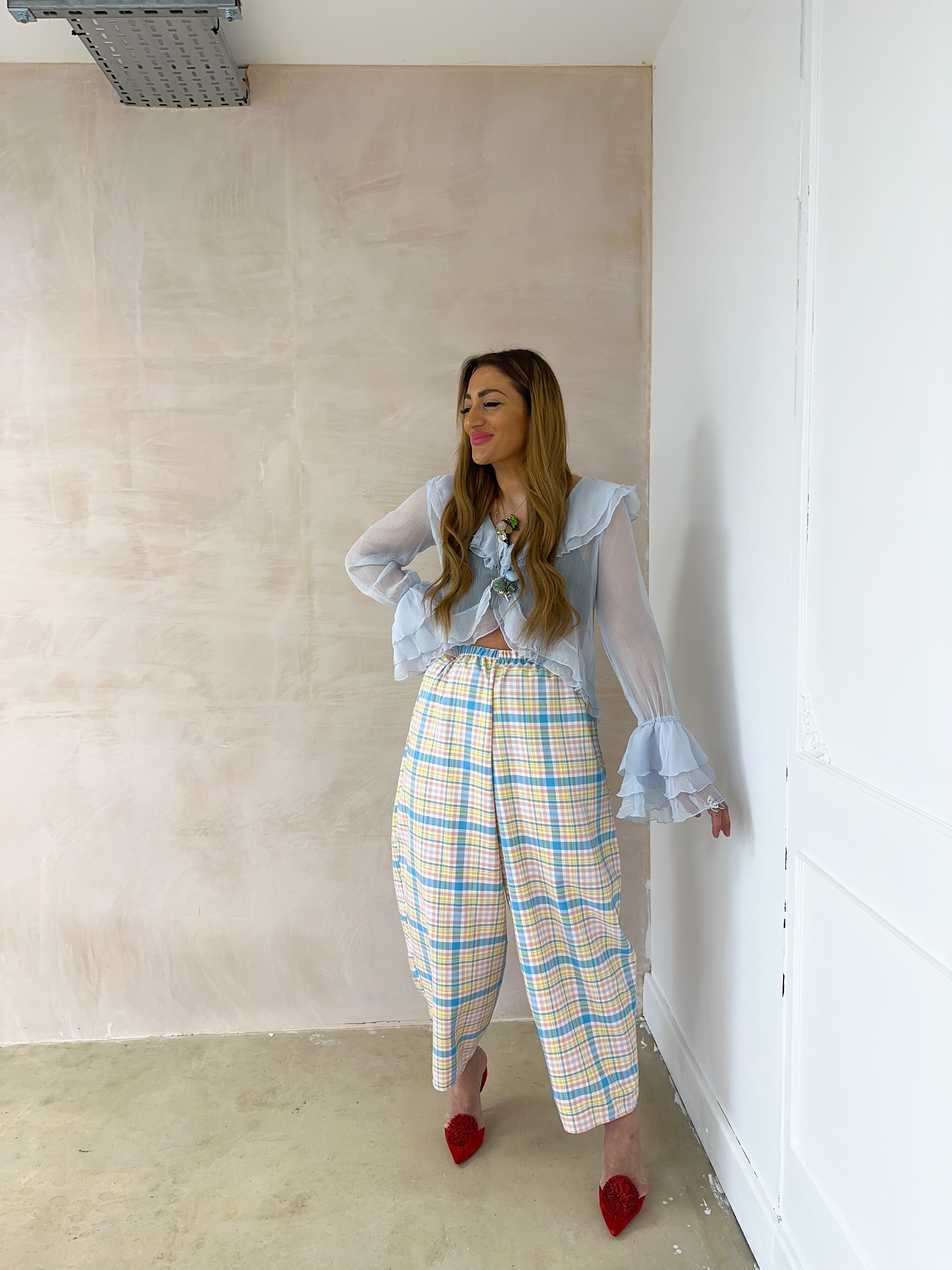 Muse Balloon Trousers In Pastel Tartan