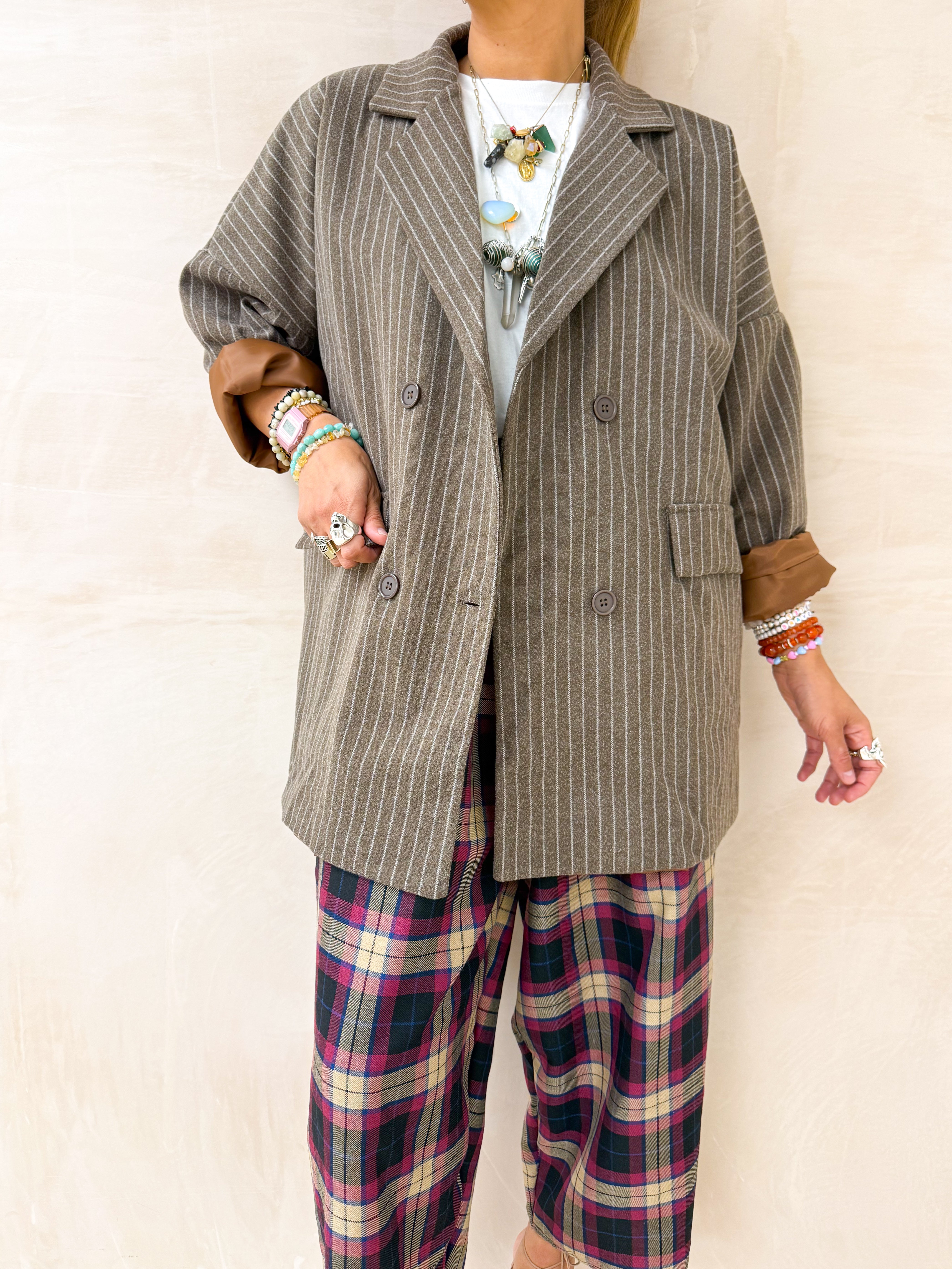 Oversized Blazer/Jacket In Brown Pinstripe