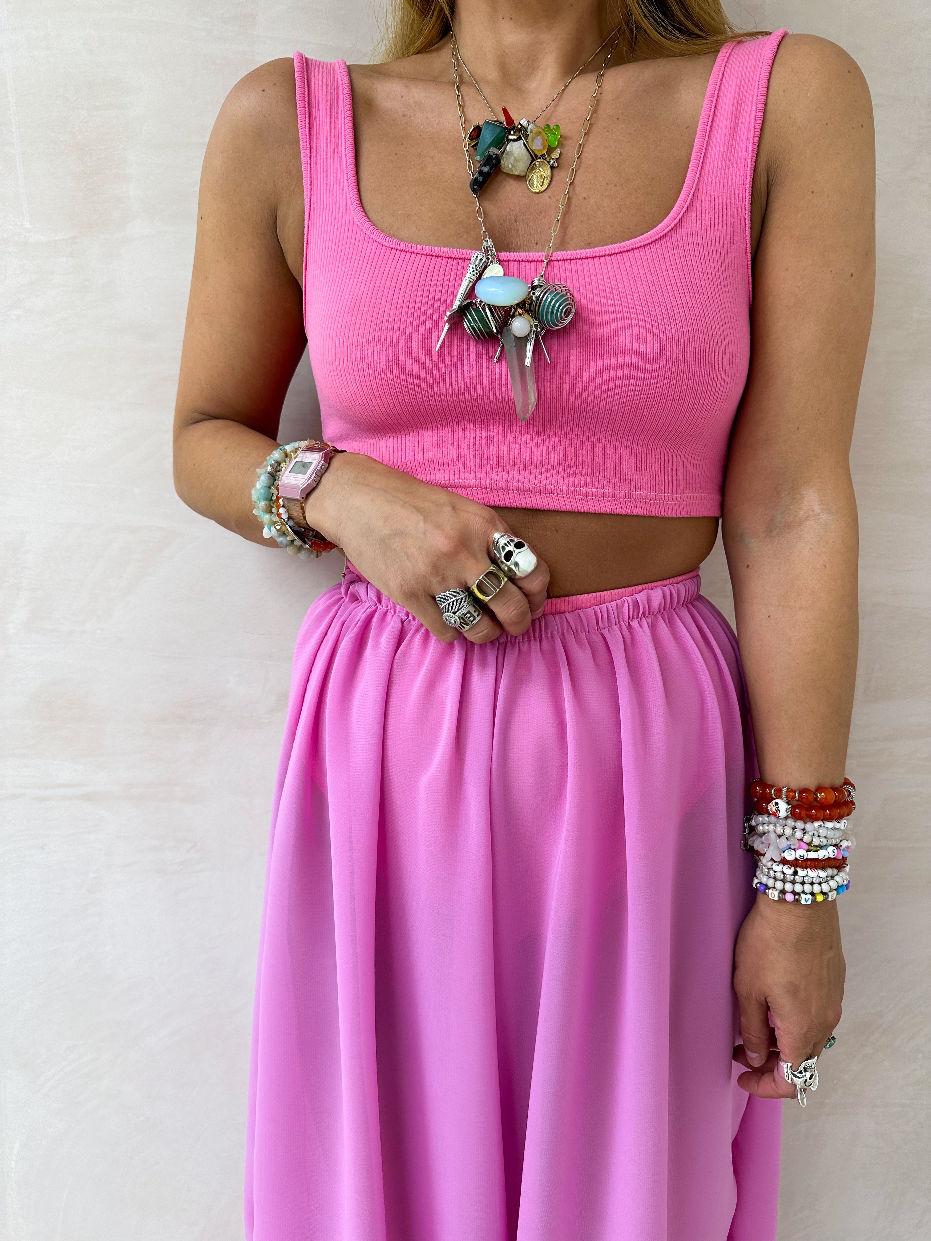 Crop Rib Jersey Bralette In Hot Pink