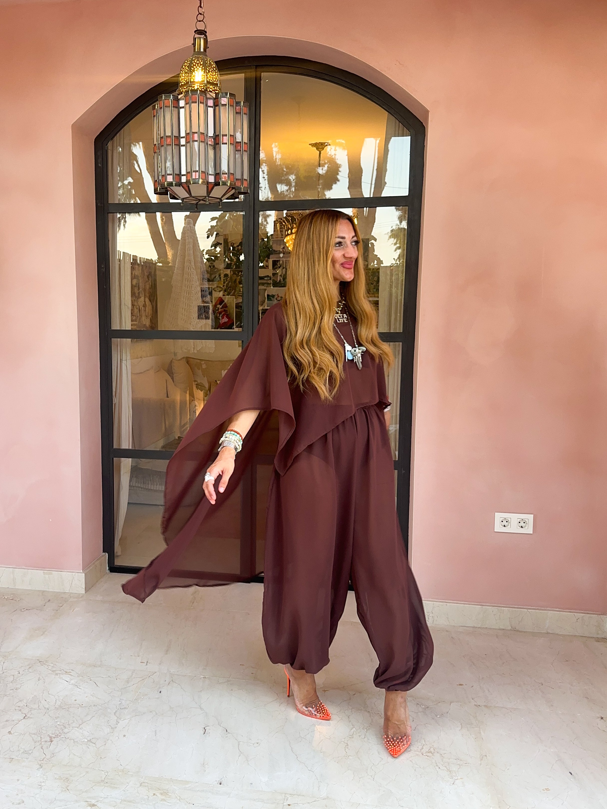 The Jasmine Aladdin Trousers In Brown Chiffon
