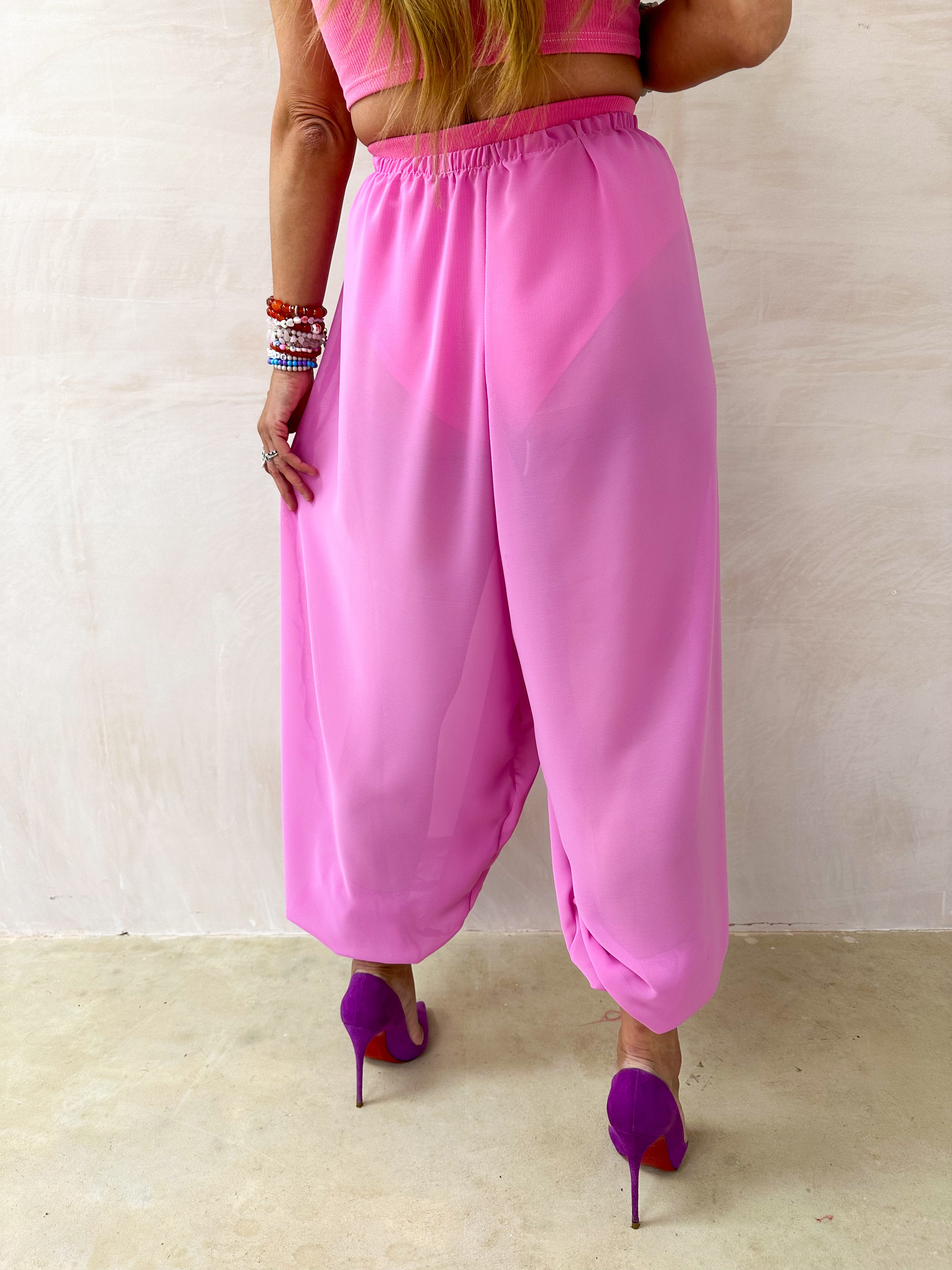 The Jasmine Aladdin Trousers In Pink Chiffon