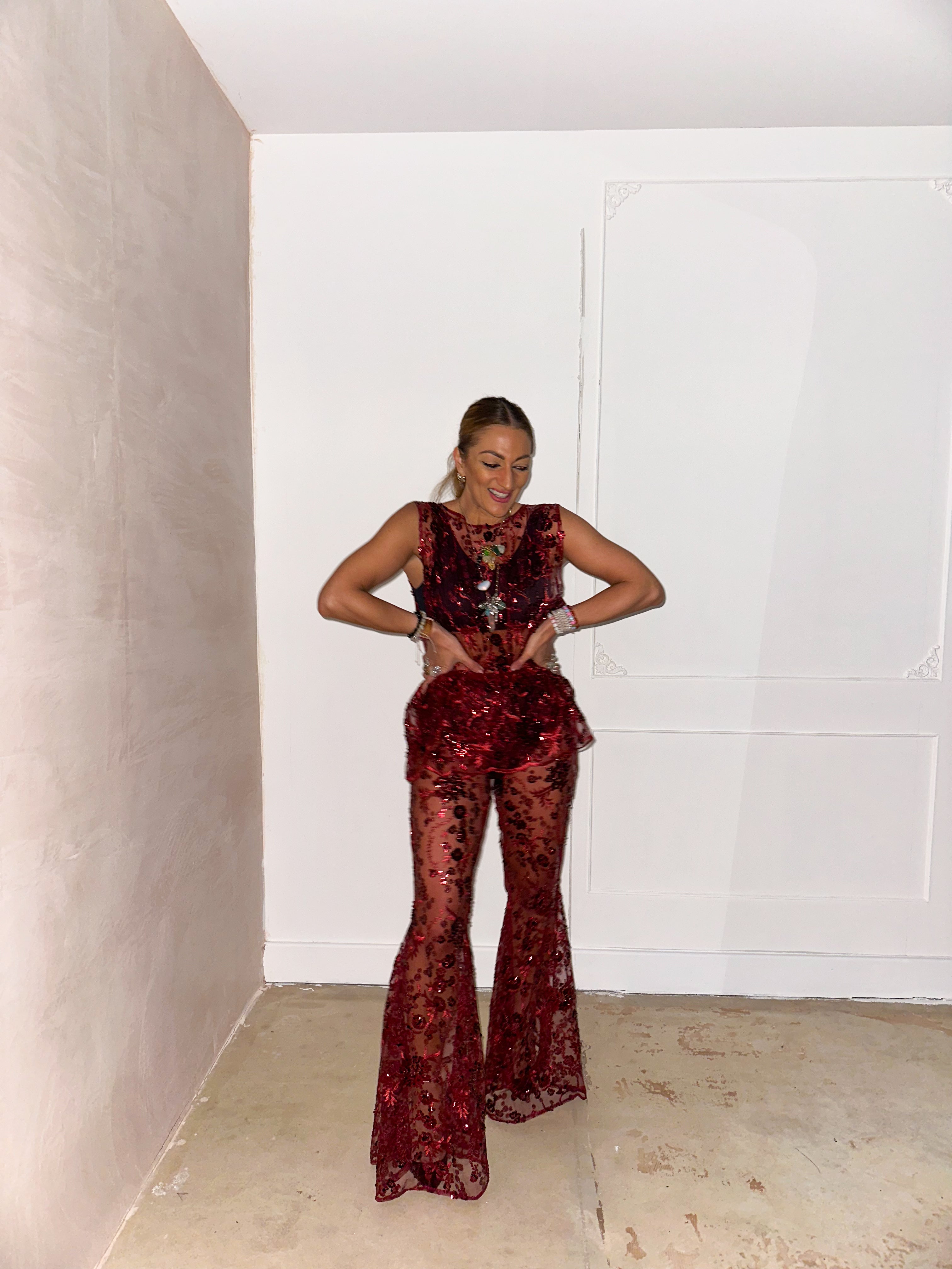 The Midnight Sequin Extreme Flares In Burgundy