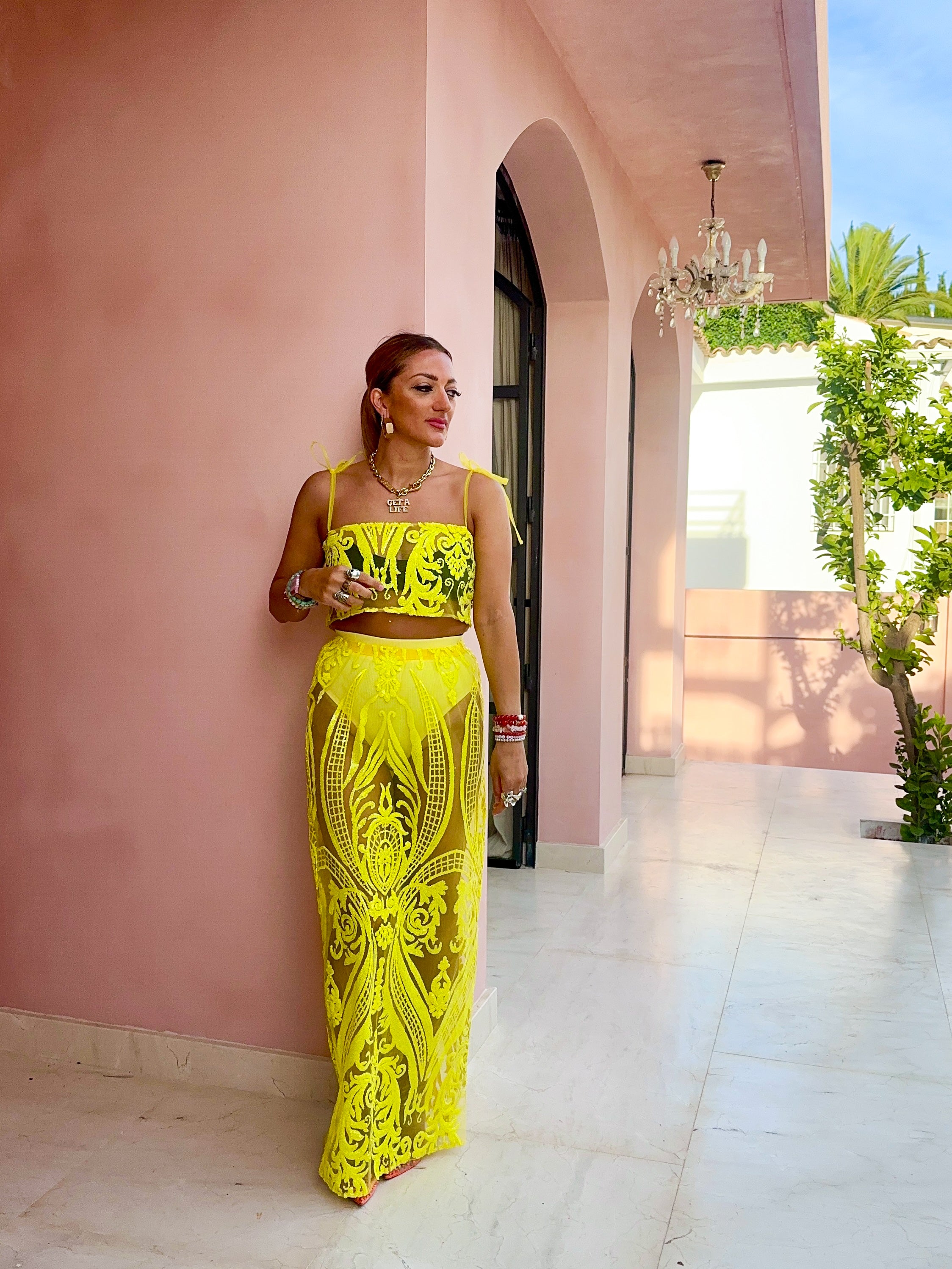 Solaris Supernova Crop Sequin Vest In Yellow