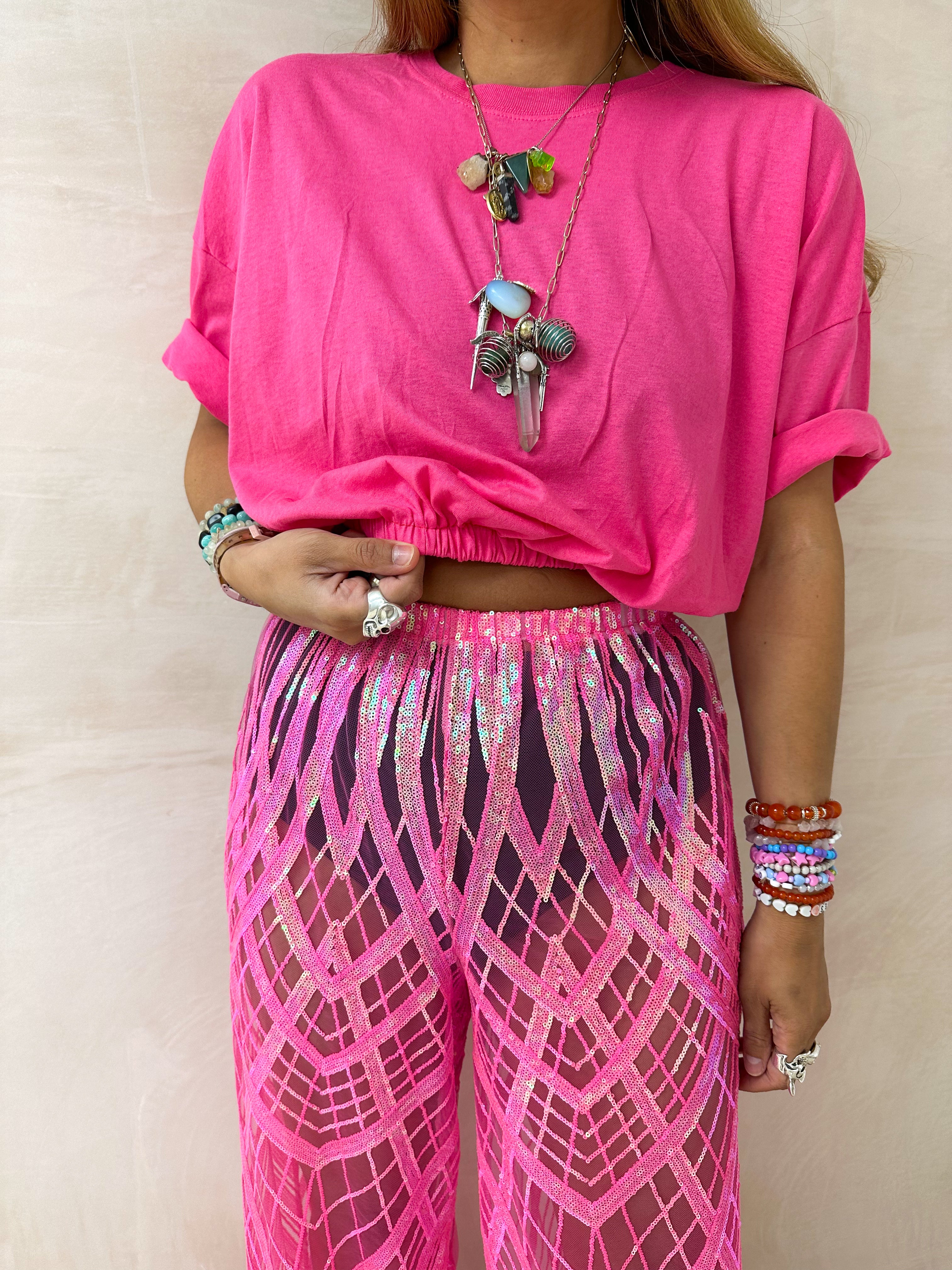 Cropped Basic T-Shirt In Hot Pink