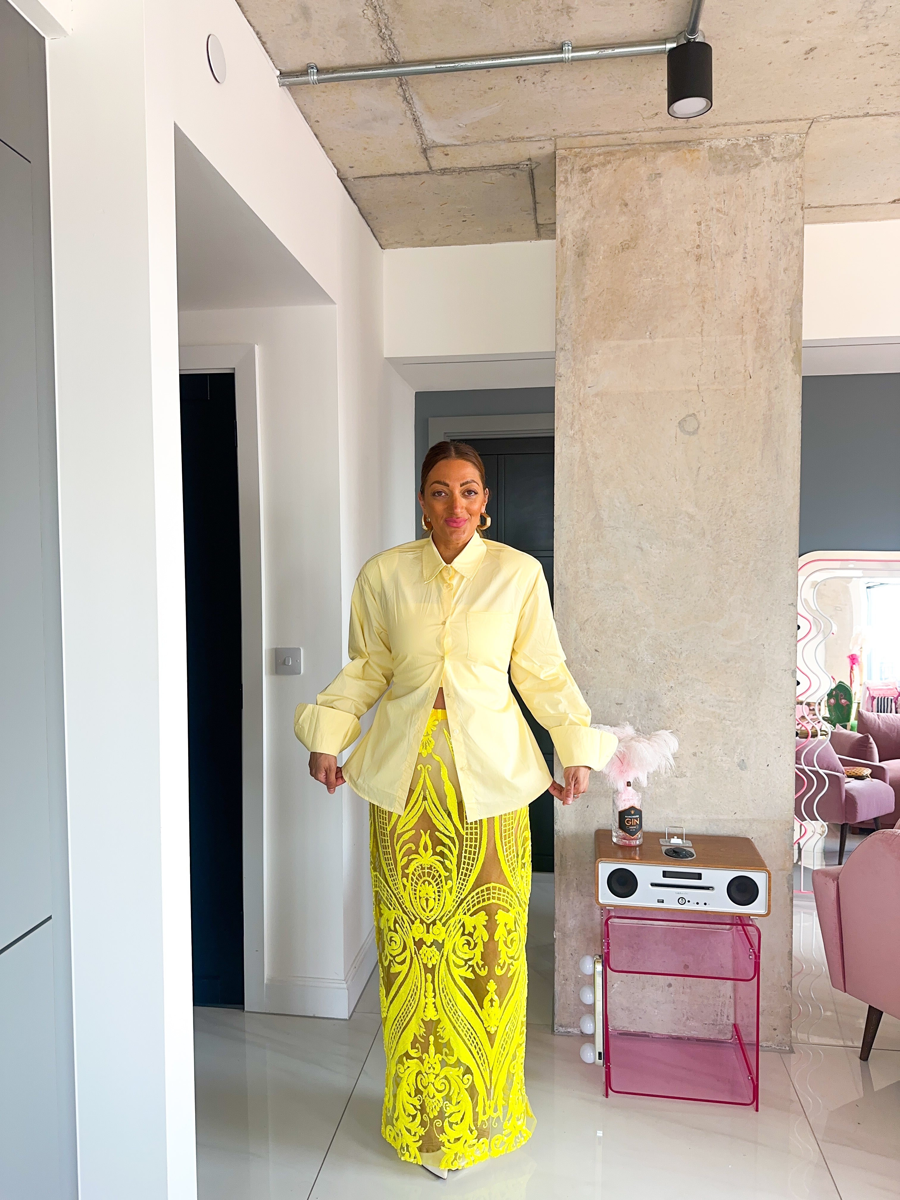 Shoulder Pad Tie Waist Shirt In Yellow