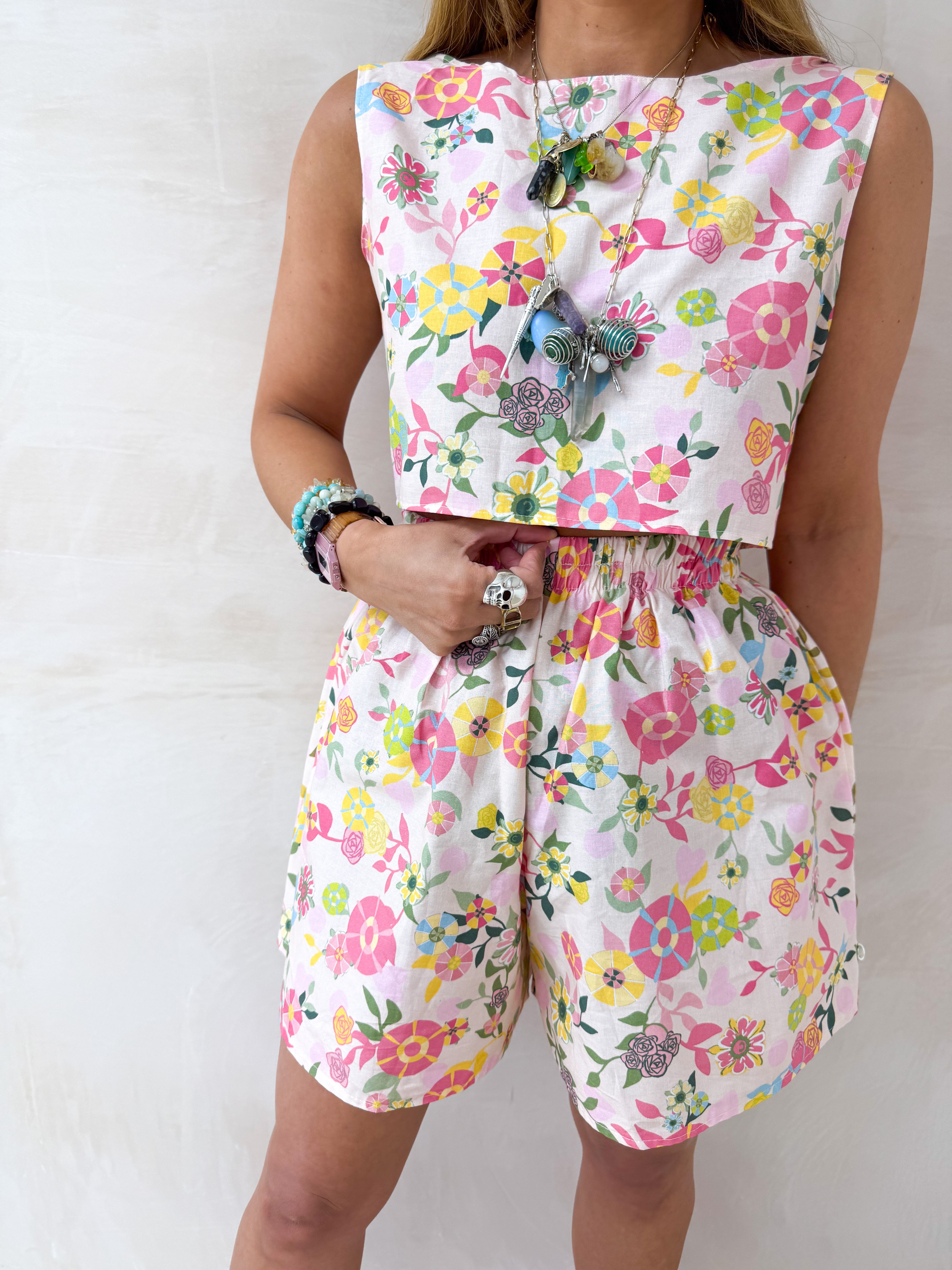 Catalan Tie Detail Top In Pink Floral Print