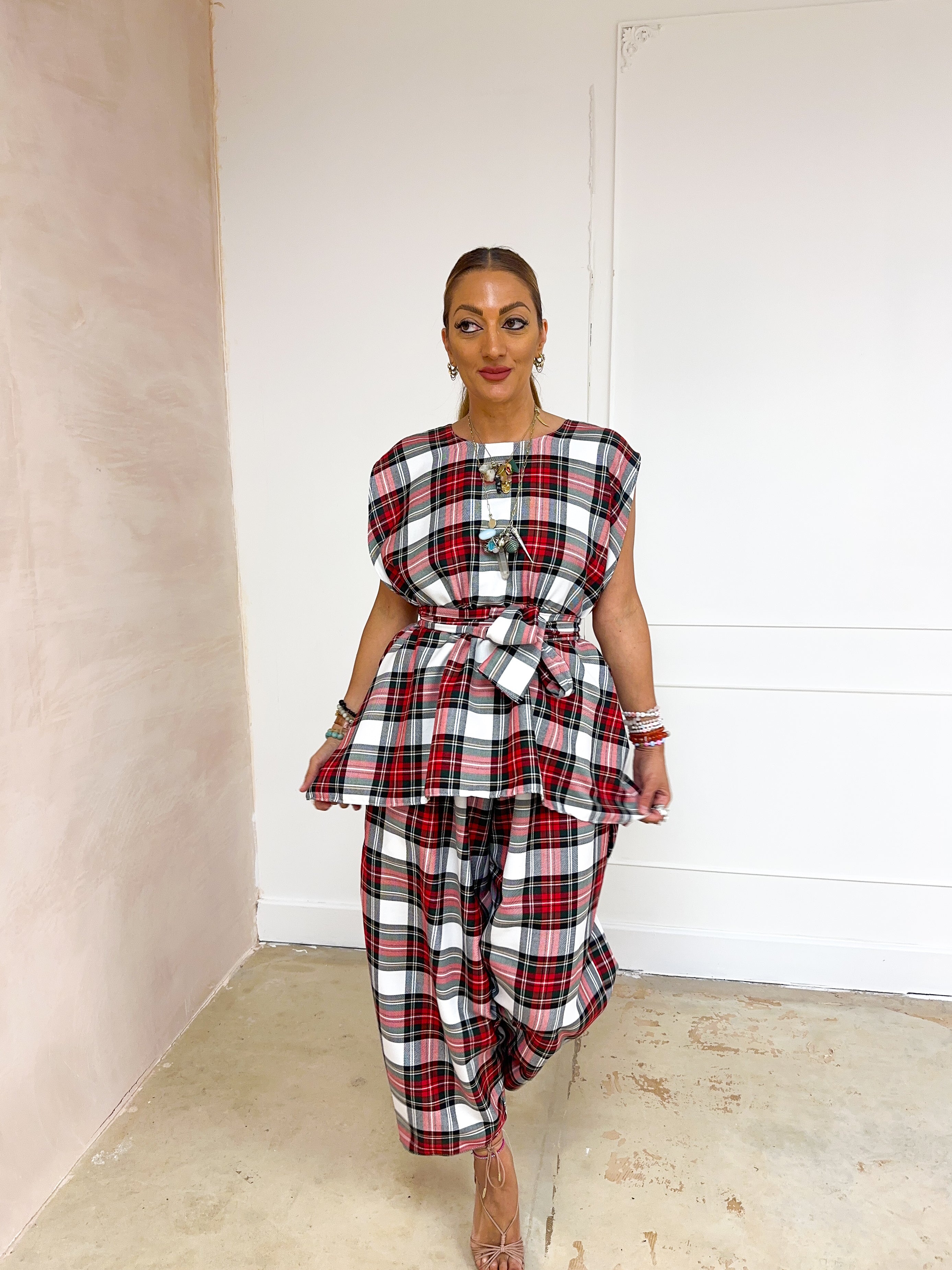 Muse Balloon Trousers In Red/White Tartan