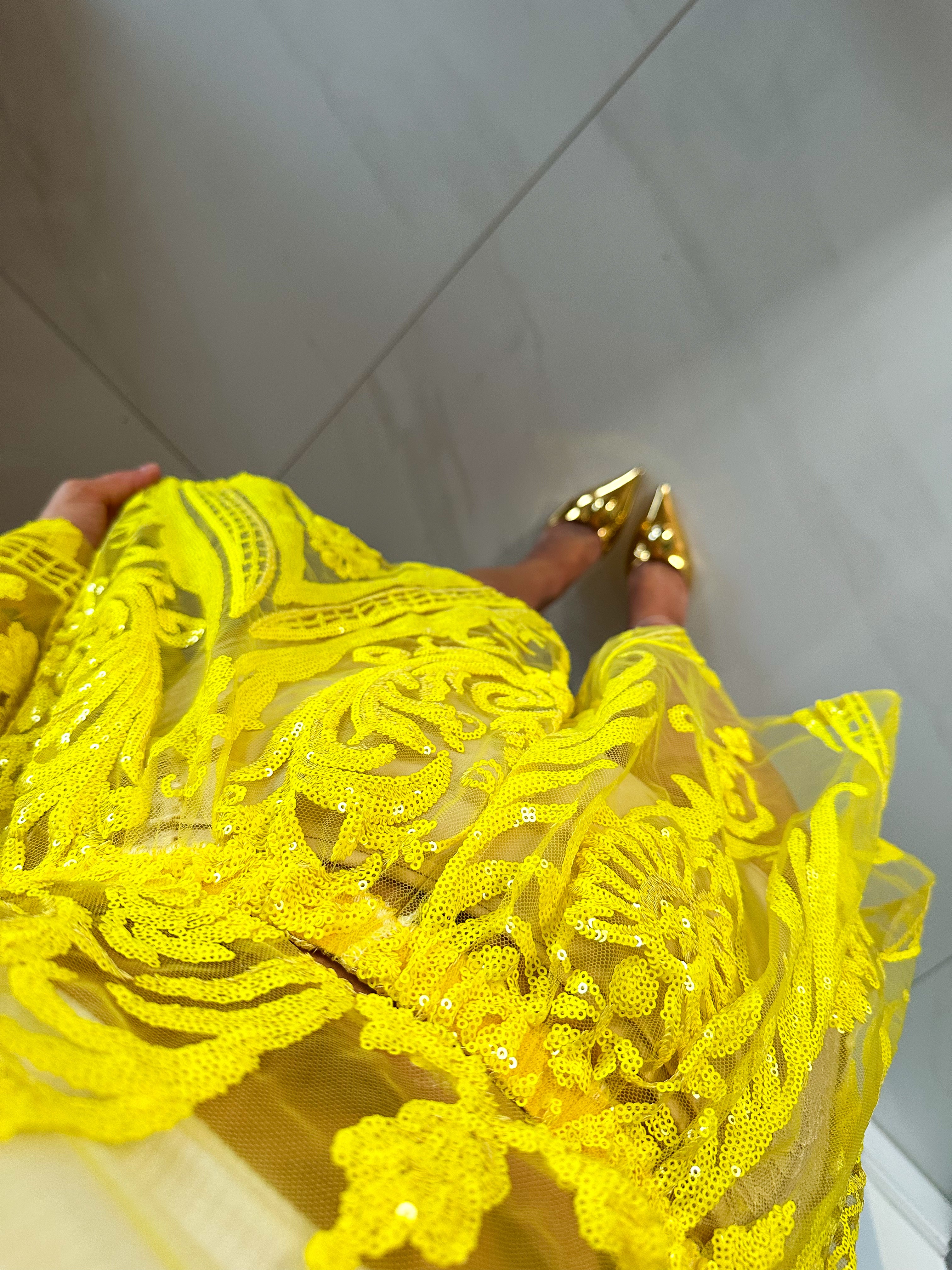 Solaris Sequin Shorts In Yellow