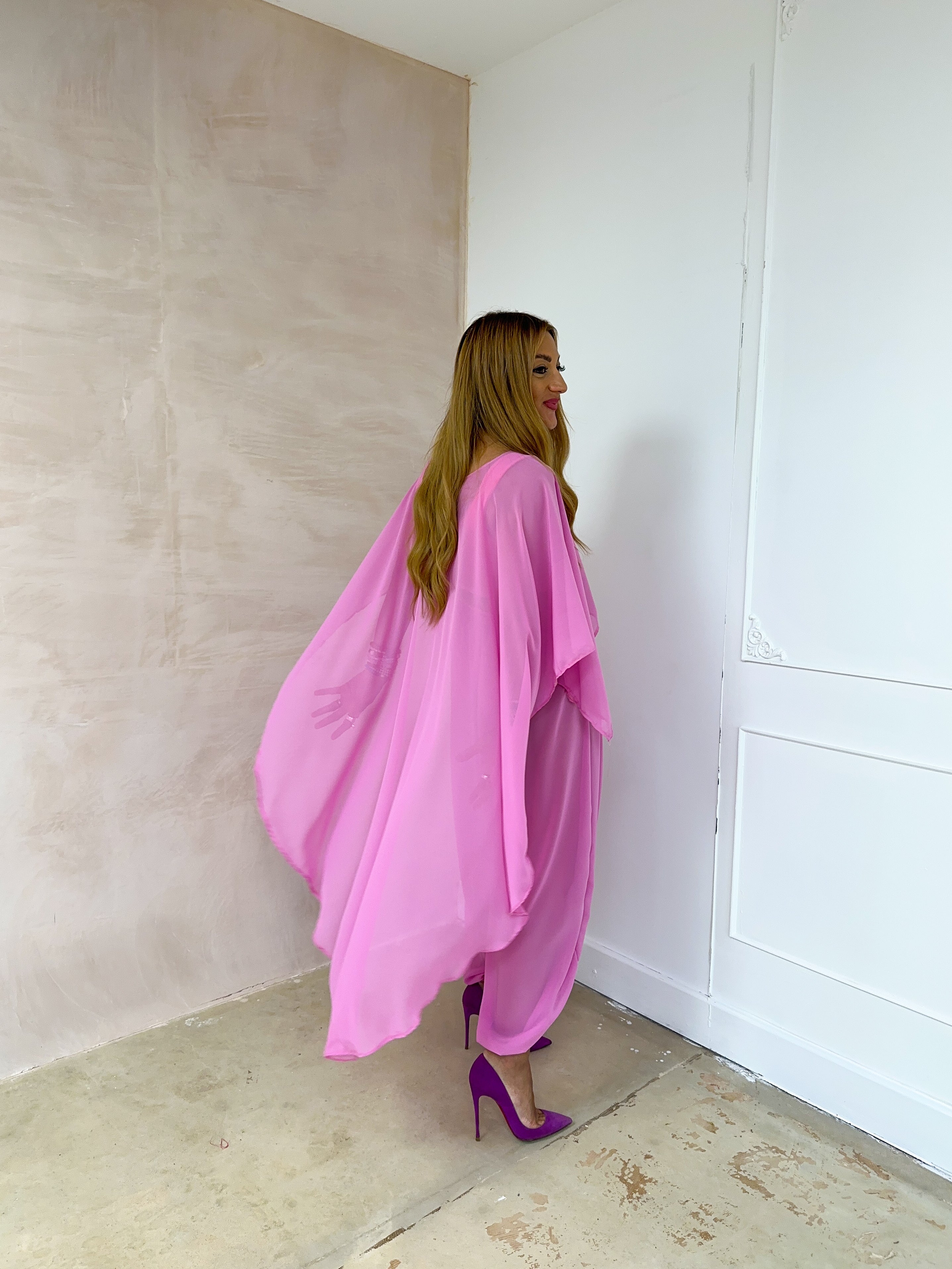 The Jasmine Chiffon Cape Top In Pink