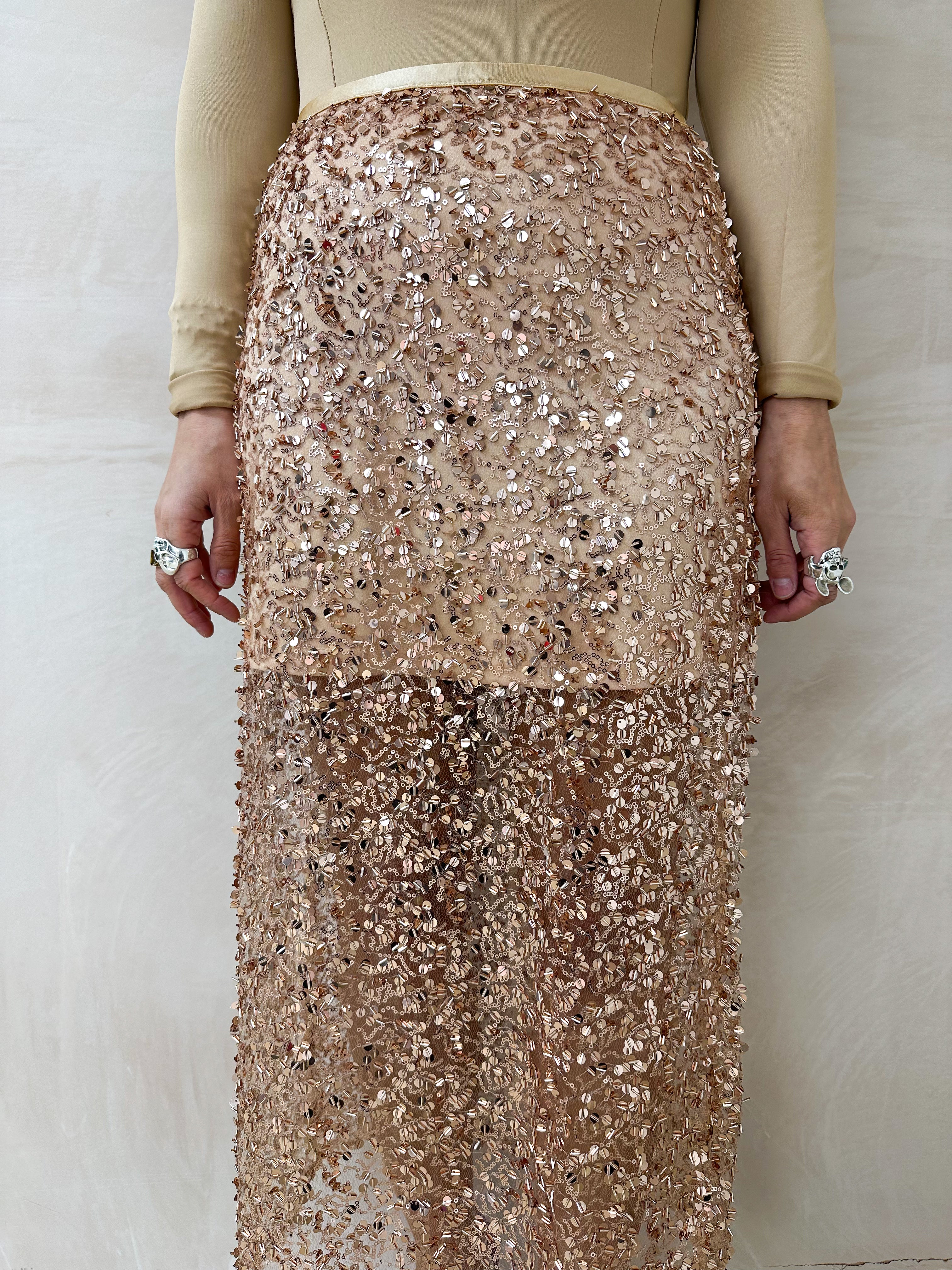 Sequin Embellished Midi Skirt In Rose Gold