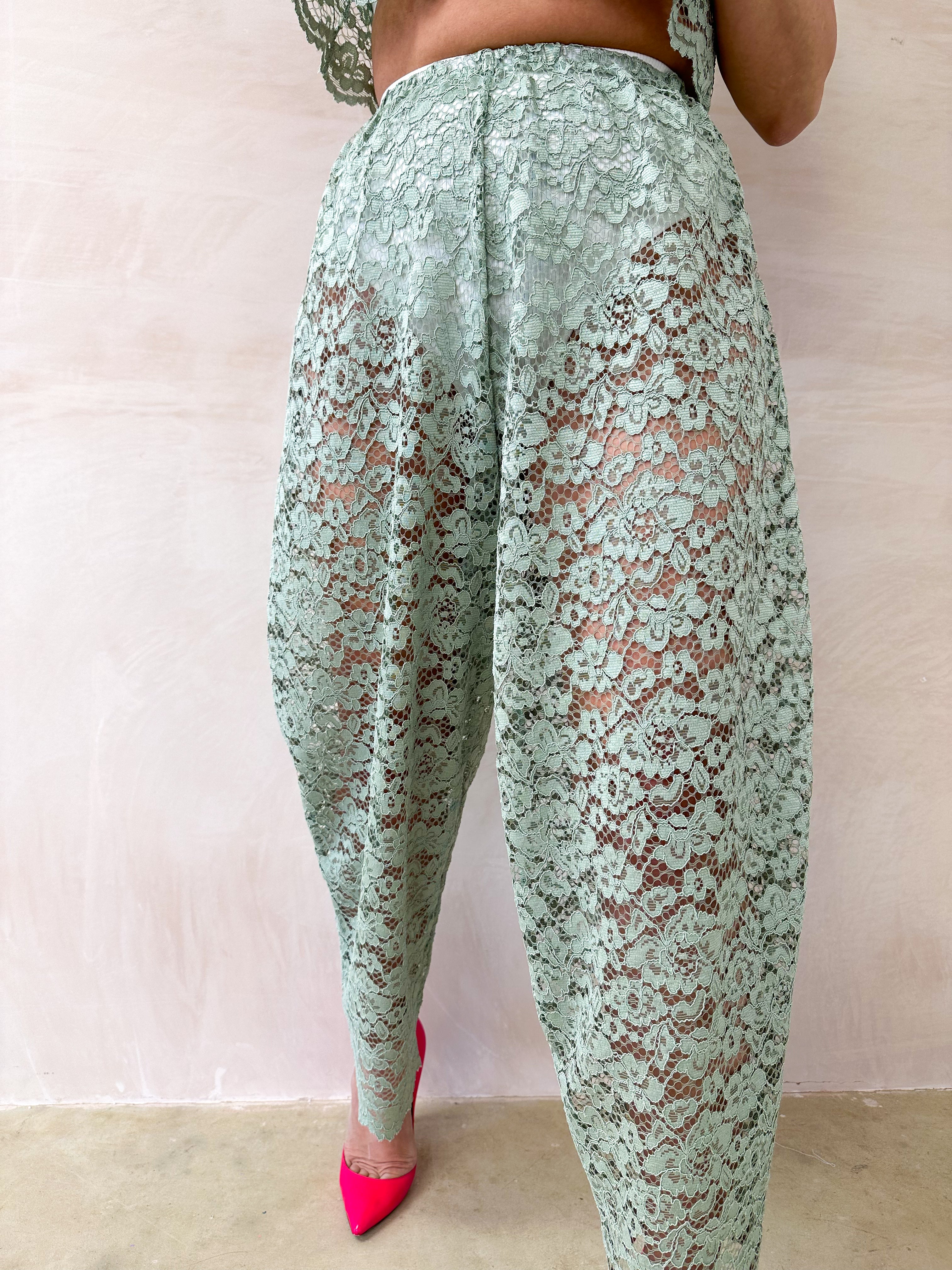 Sweet Dreams Lace Balloon Trousers In Sage