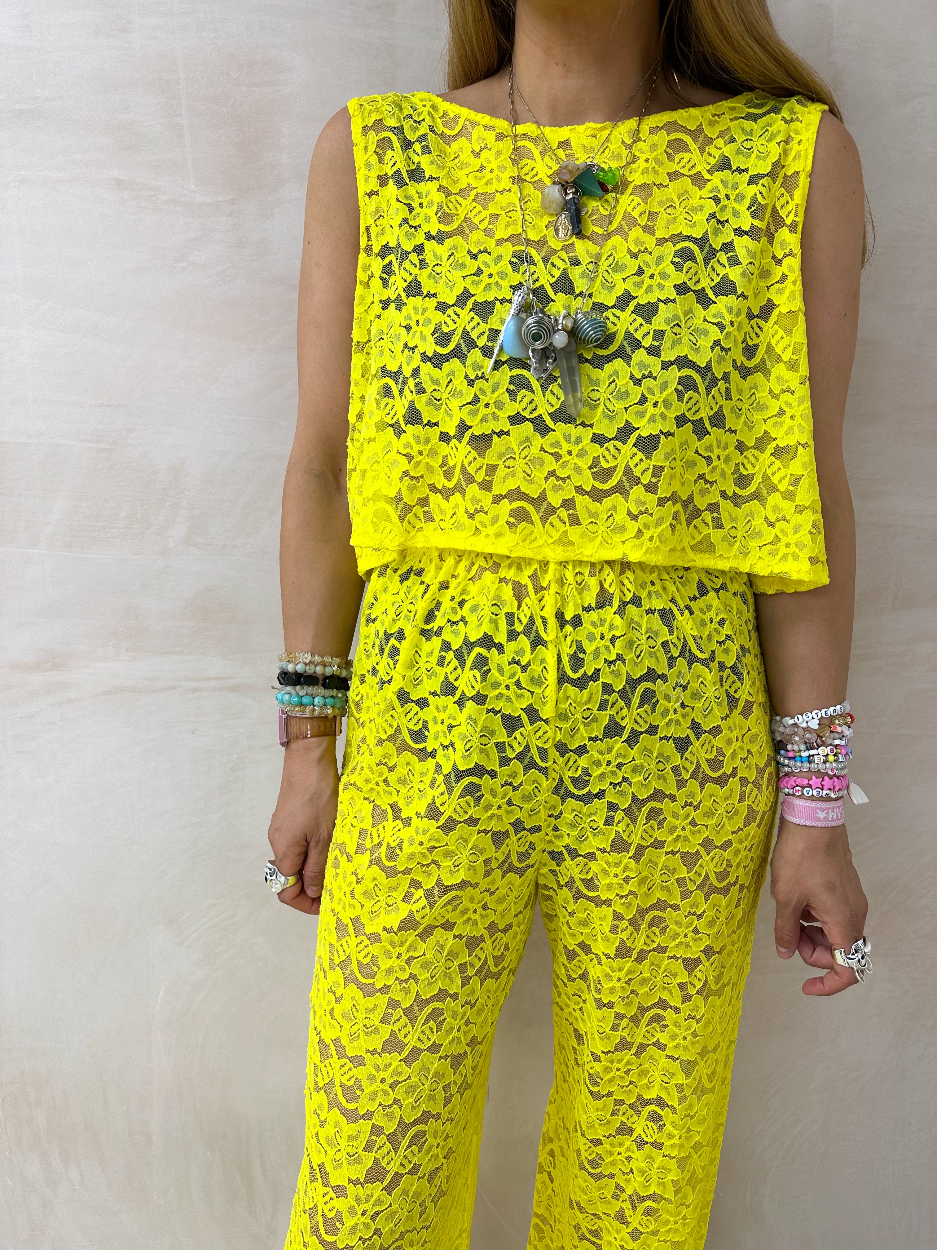 Lace Vest Top In Yellow