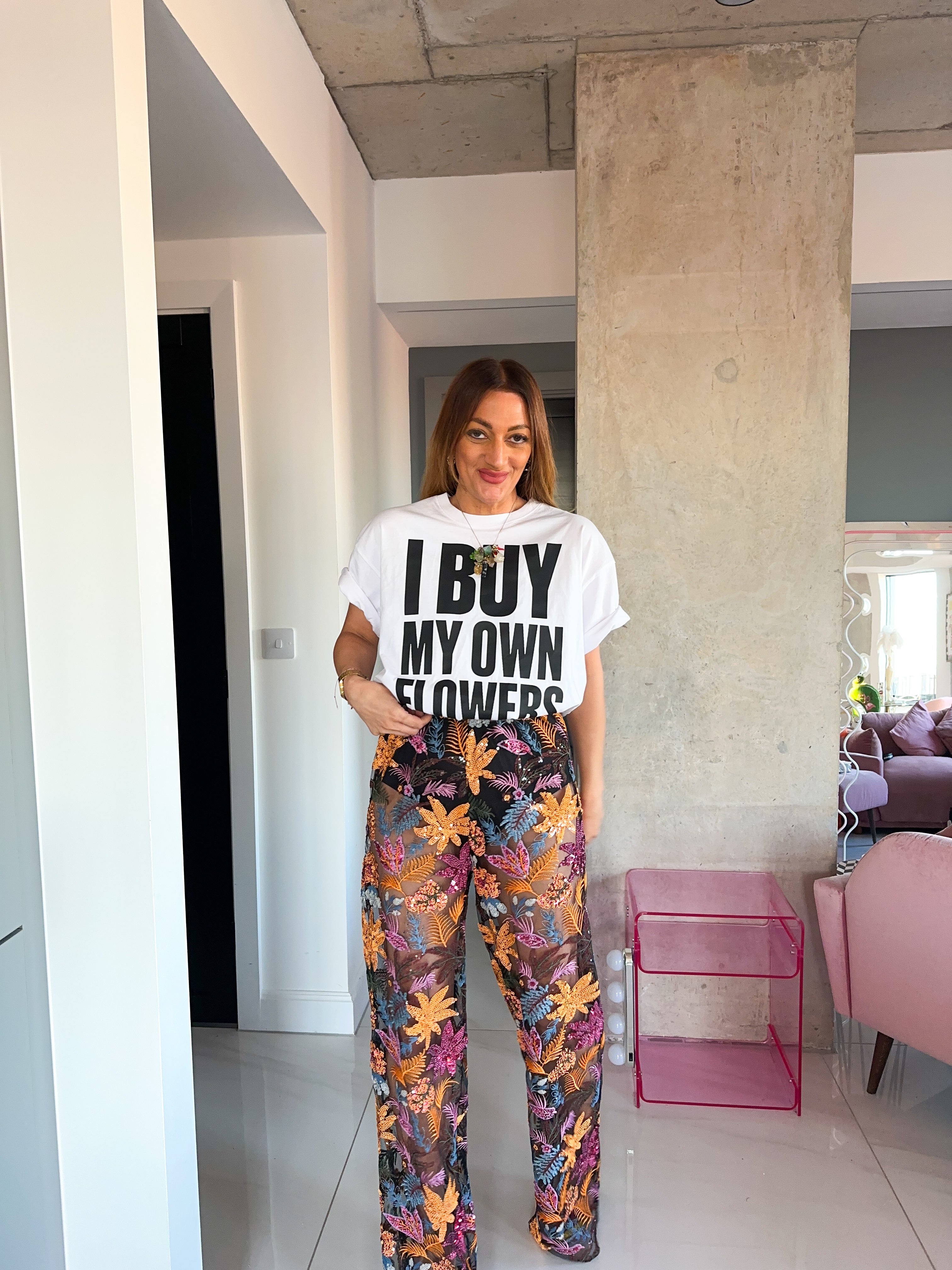 ‘Flowers’ Slogan Cropped T-Shirt In White
