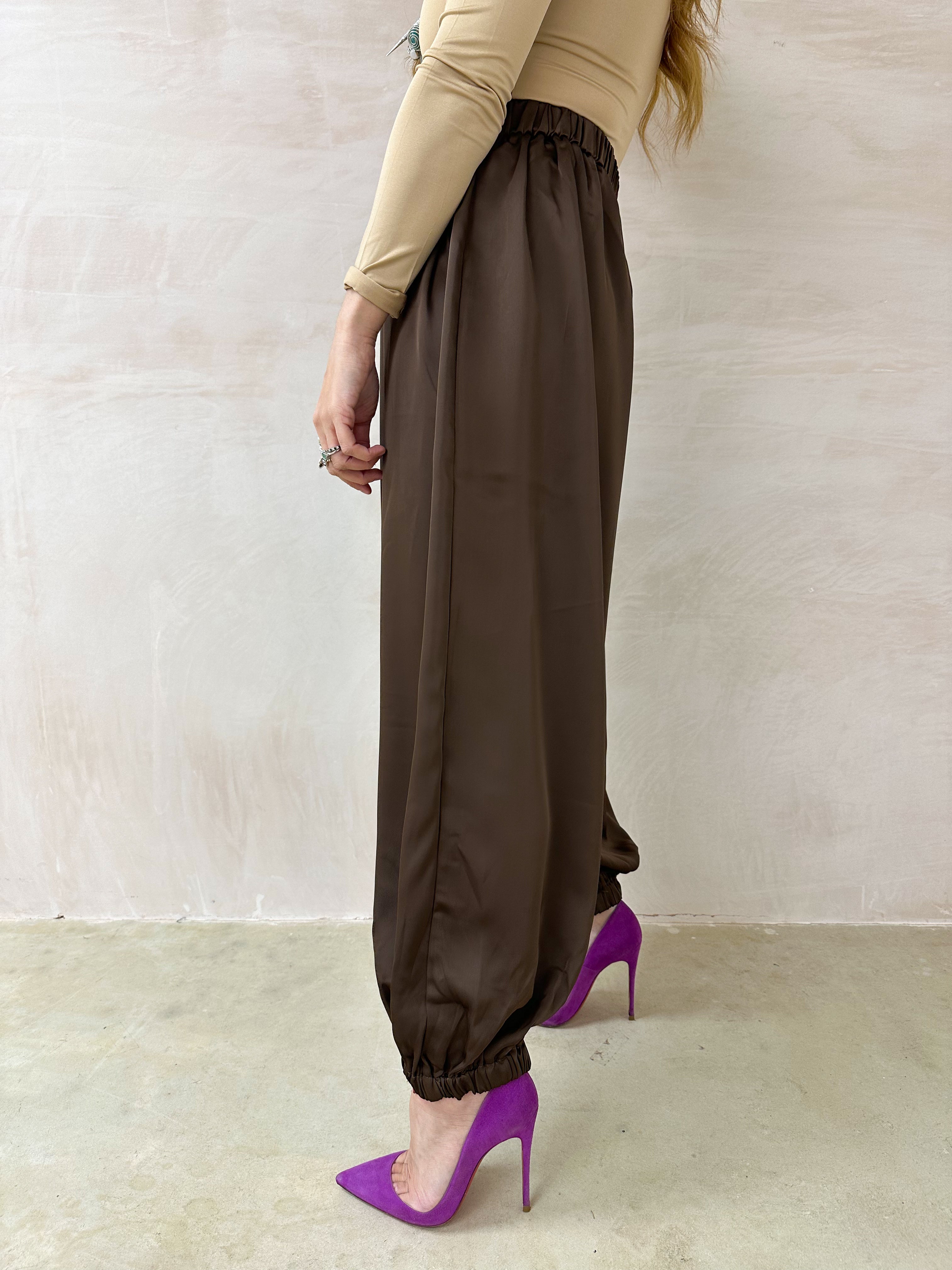 Aladdin Balloon Trousers In Brown Satin