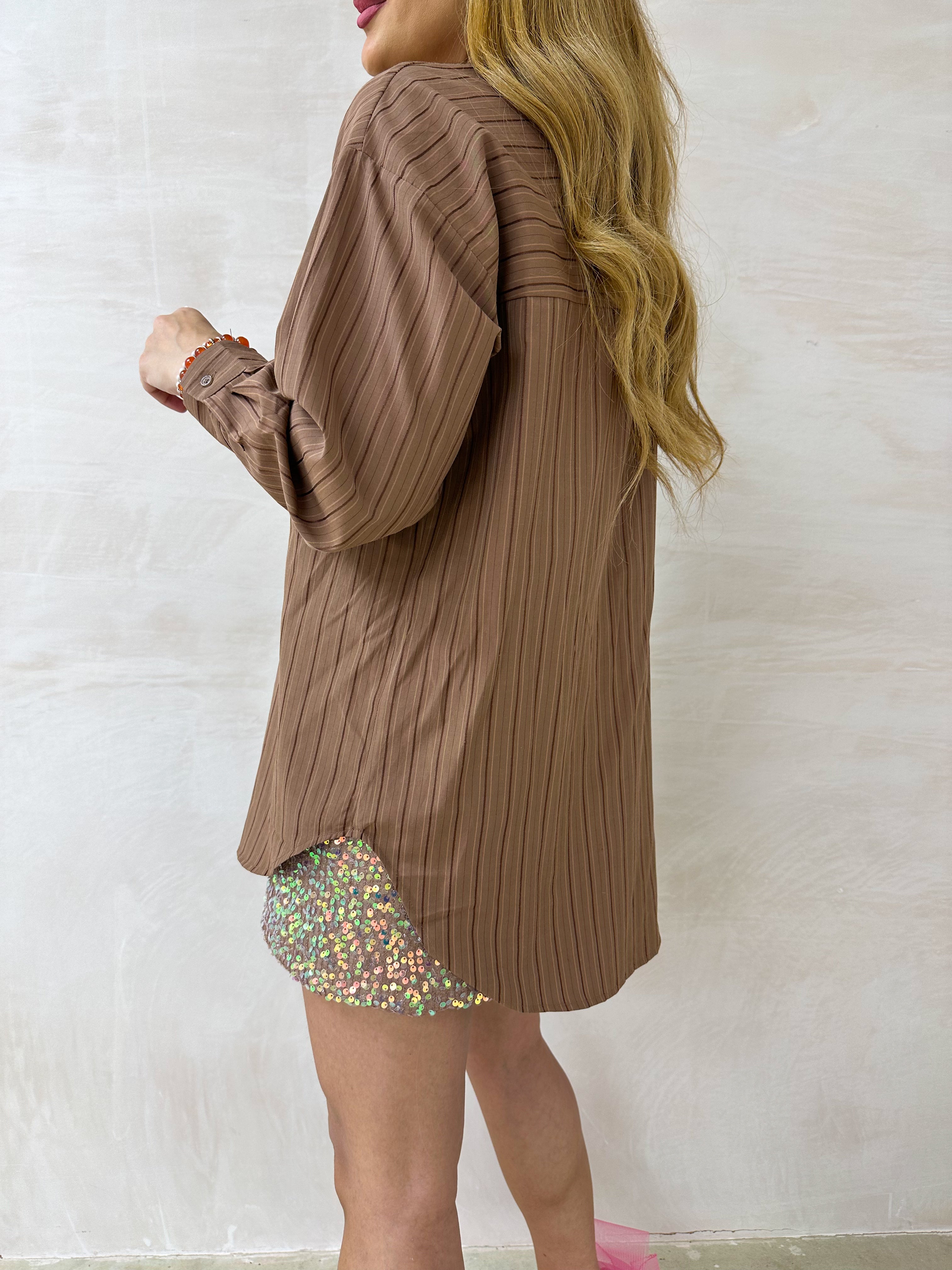 Relaxed Fit Tie Detail Shirt In Brown