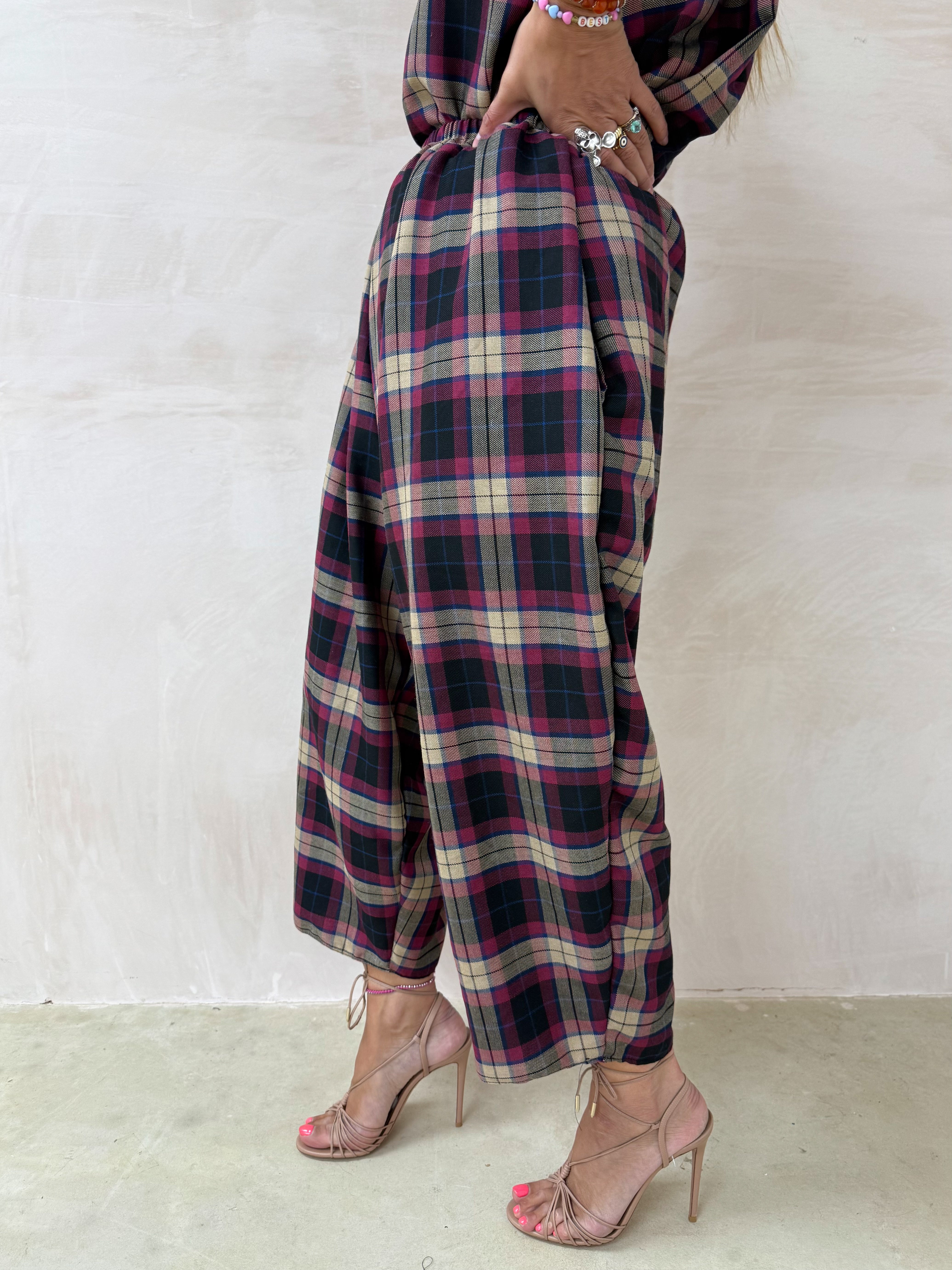 Muse Balloon Trousers In Purple Tartan