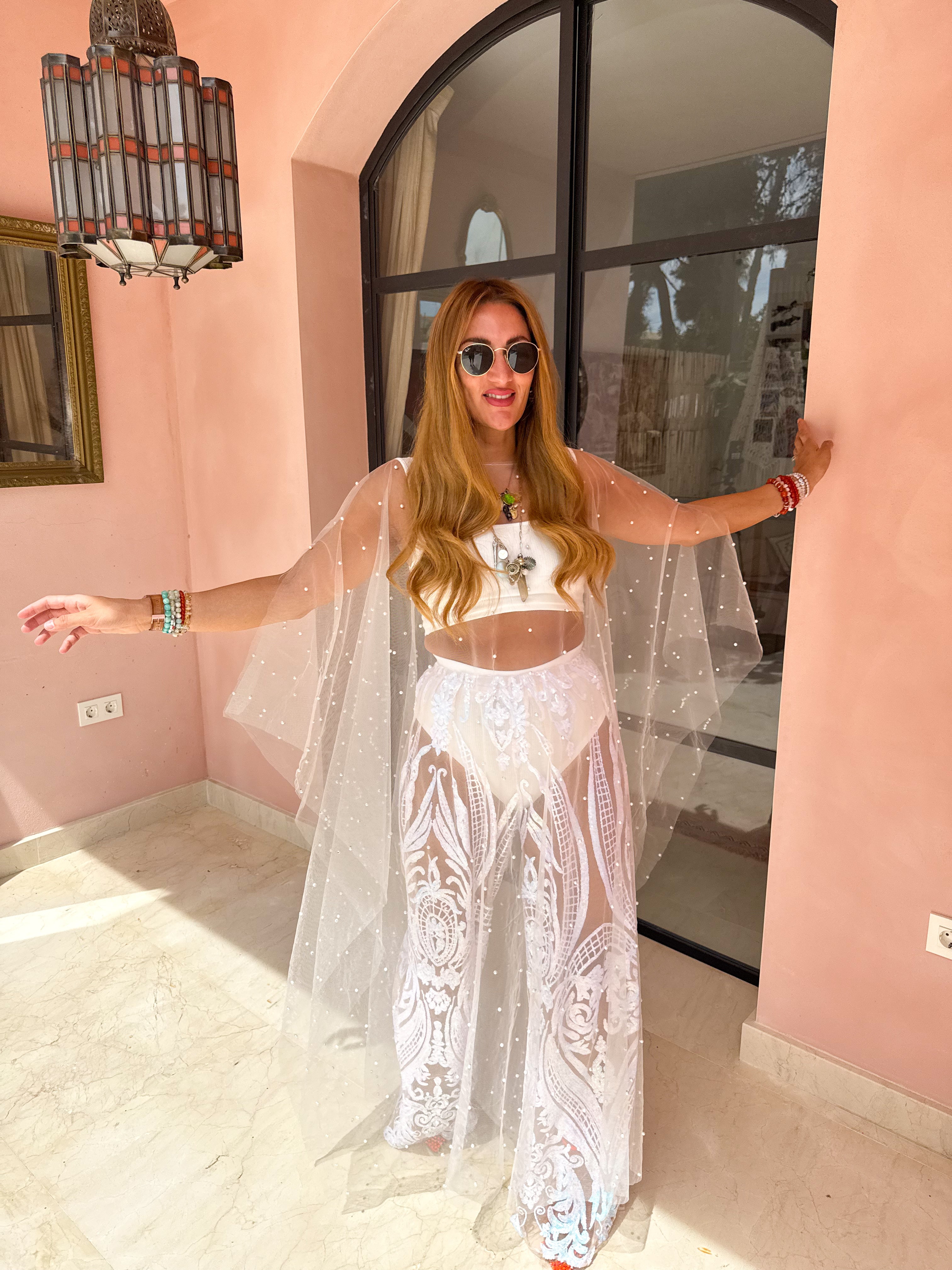 Tulle Vixen Pearl Mesh Kimono In White