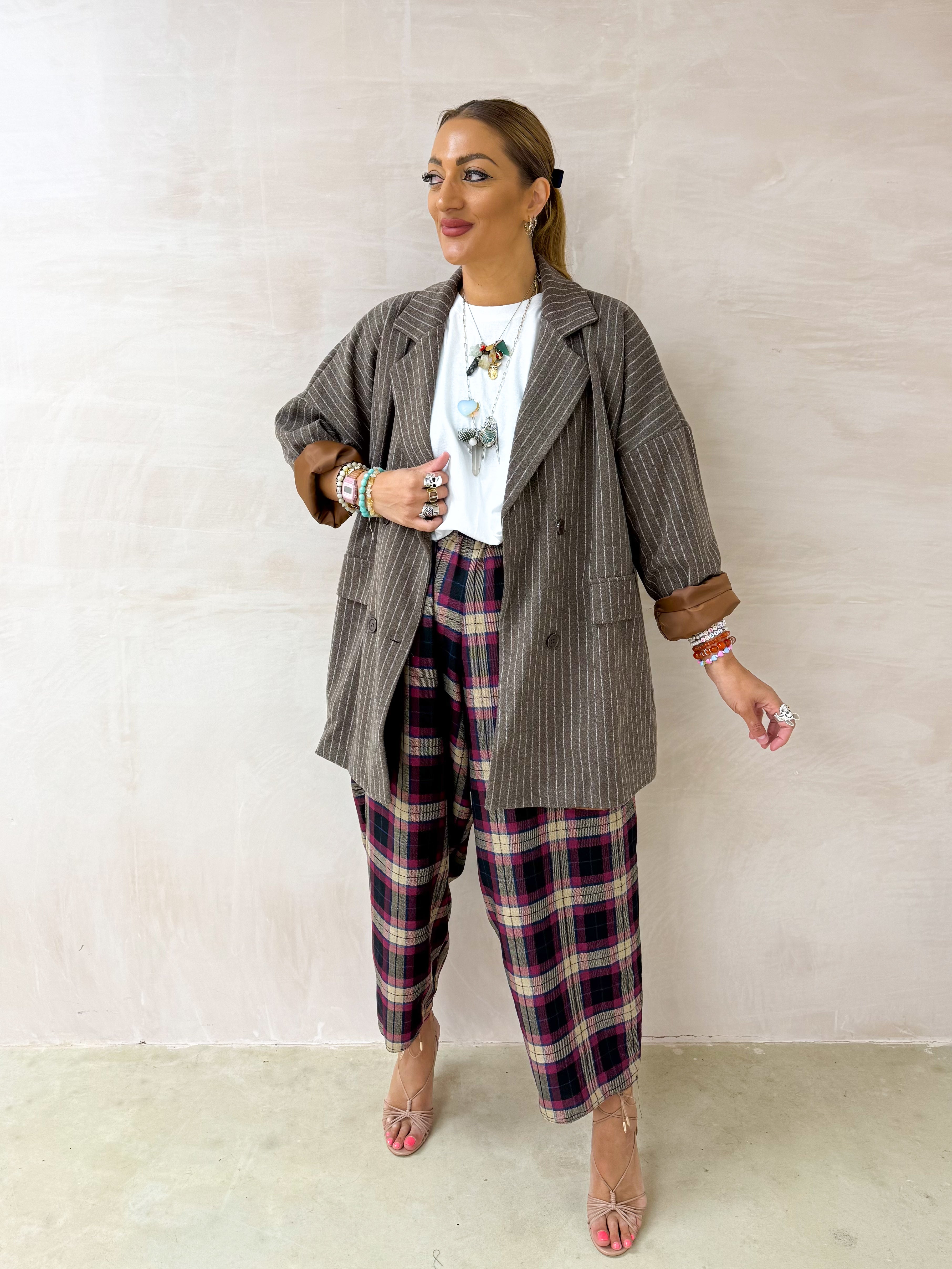 Oversized Blazer/Jacket In Brown Pinstripe