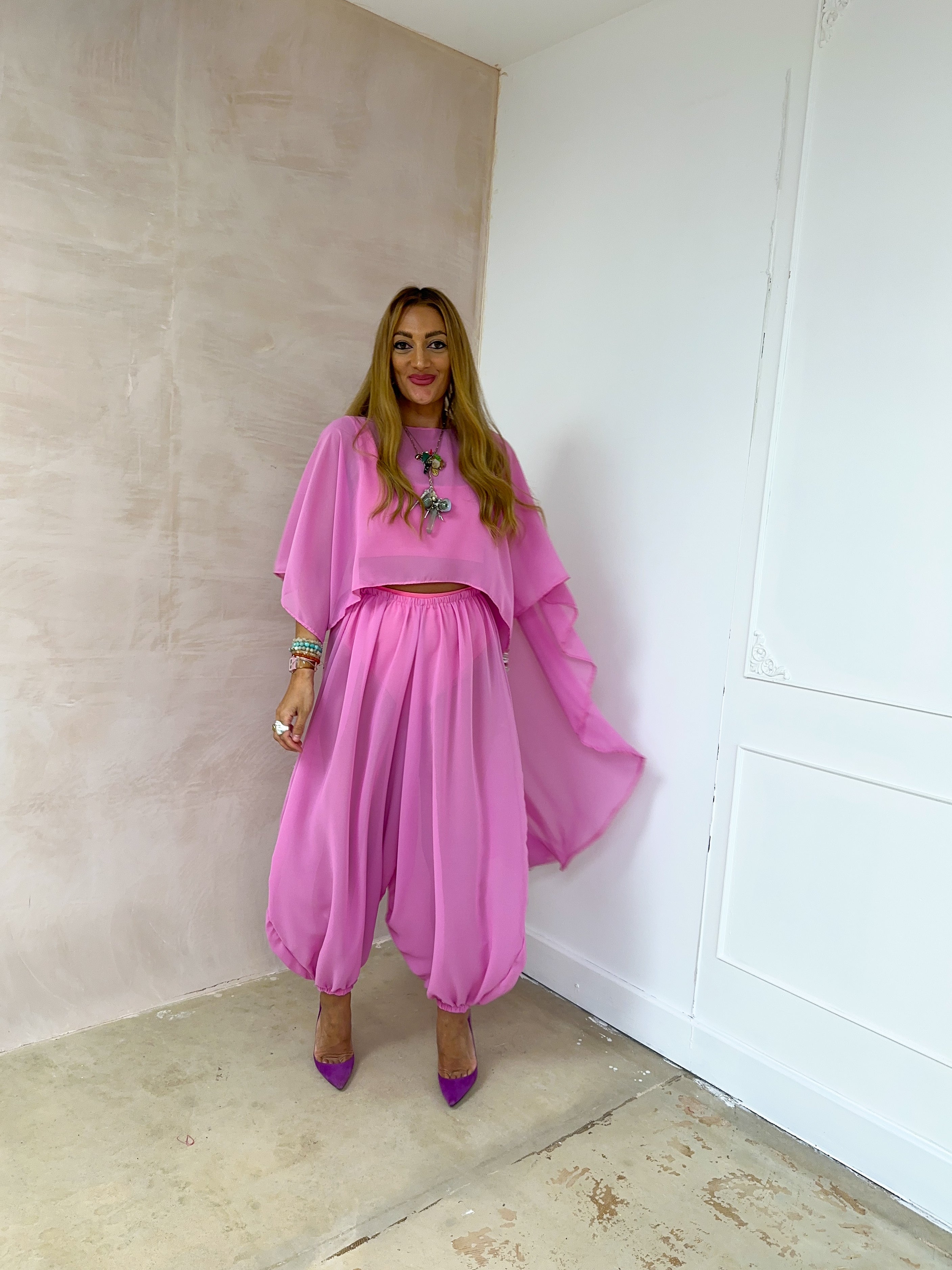 The Jasmine Chiffon Cape Top In Pink