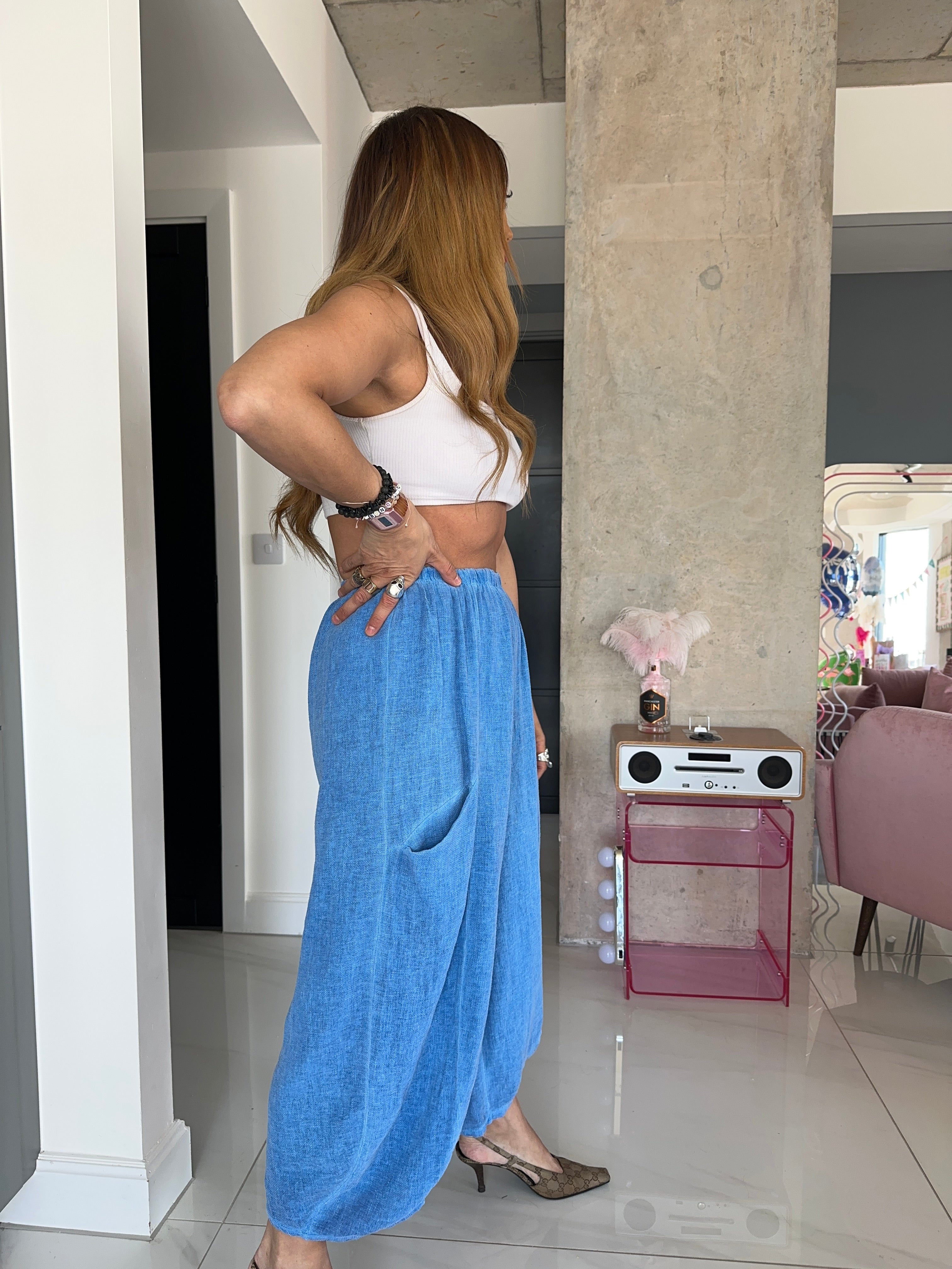 Linen Balloon Trousers In Sky Blue