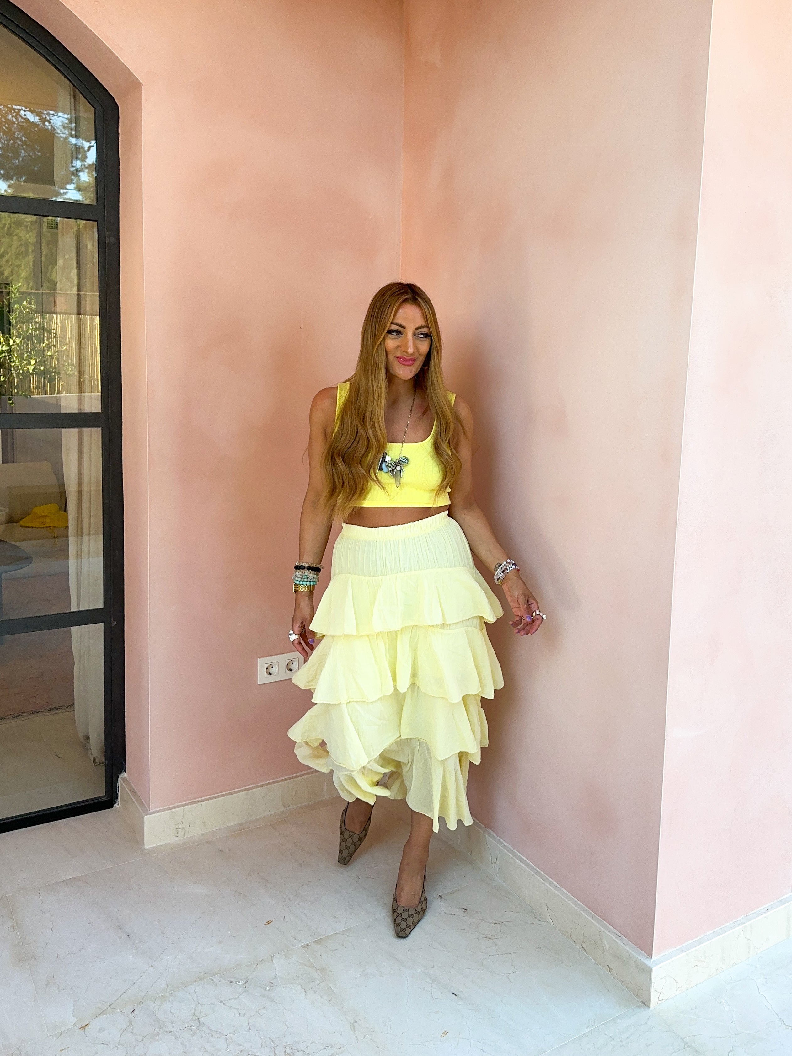 Crop Rib Jersey Bralette In Yellow