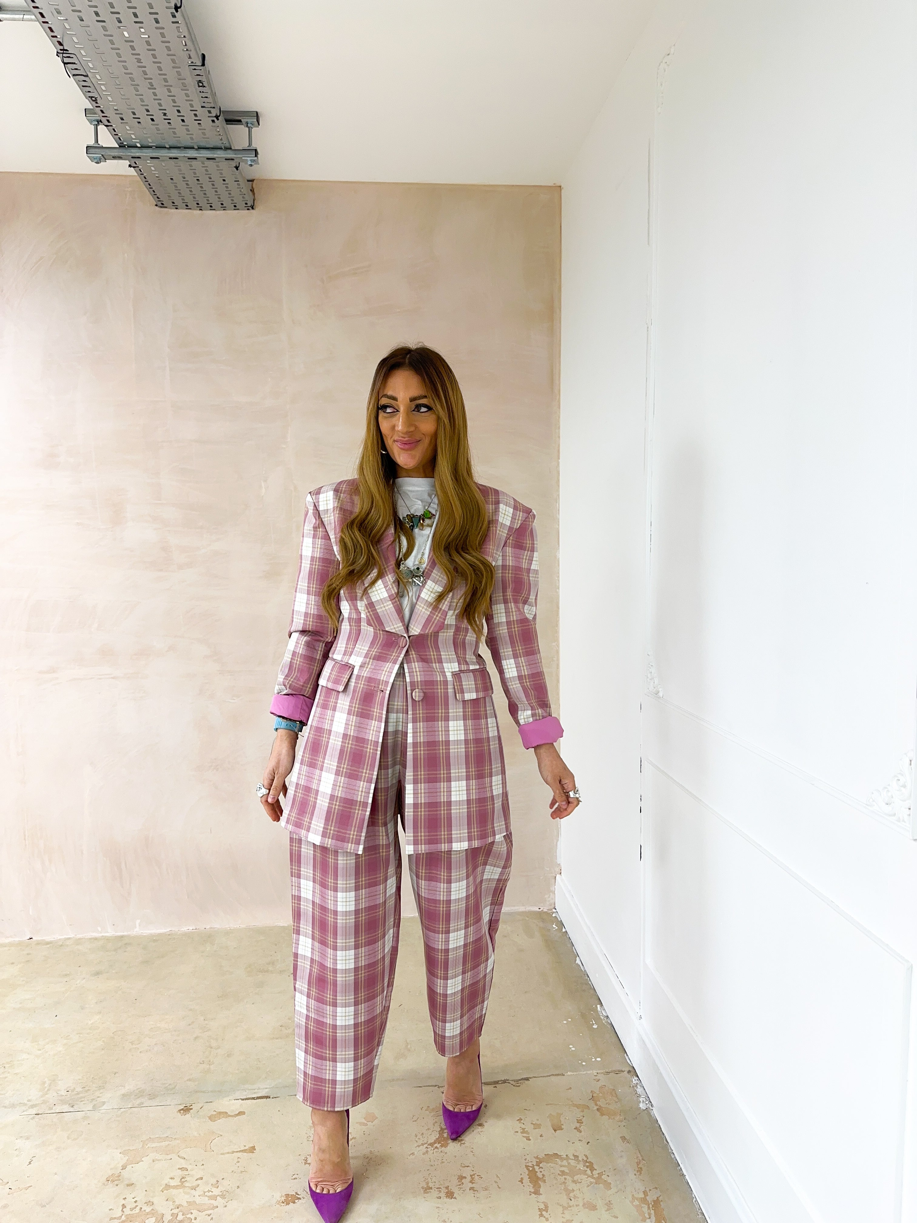 Tartan Check Blazer In Pink