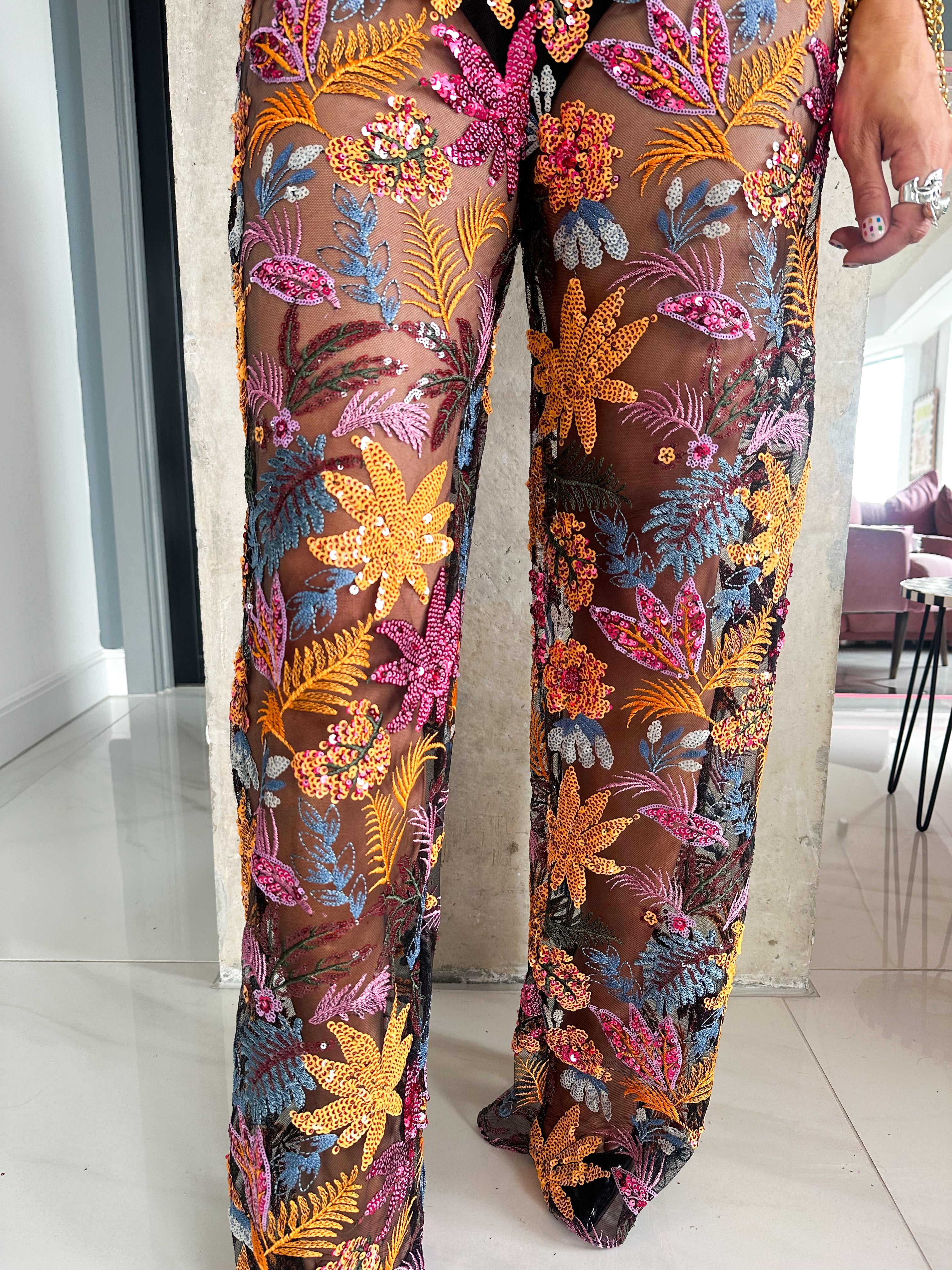 The Flora Sequin Trousers In Black