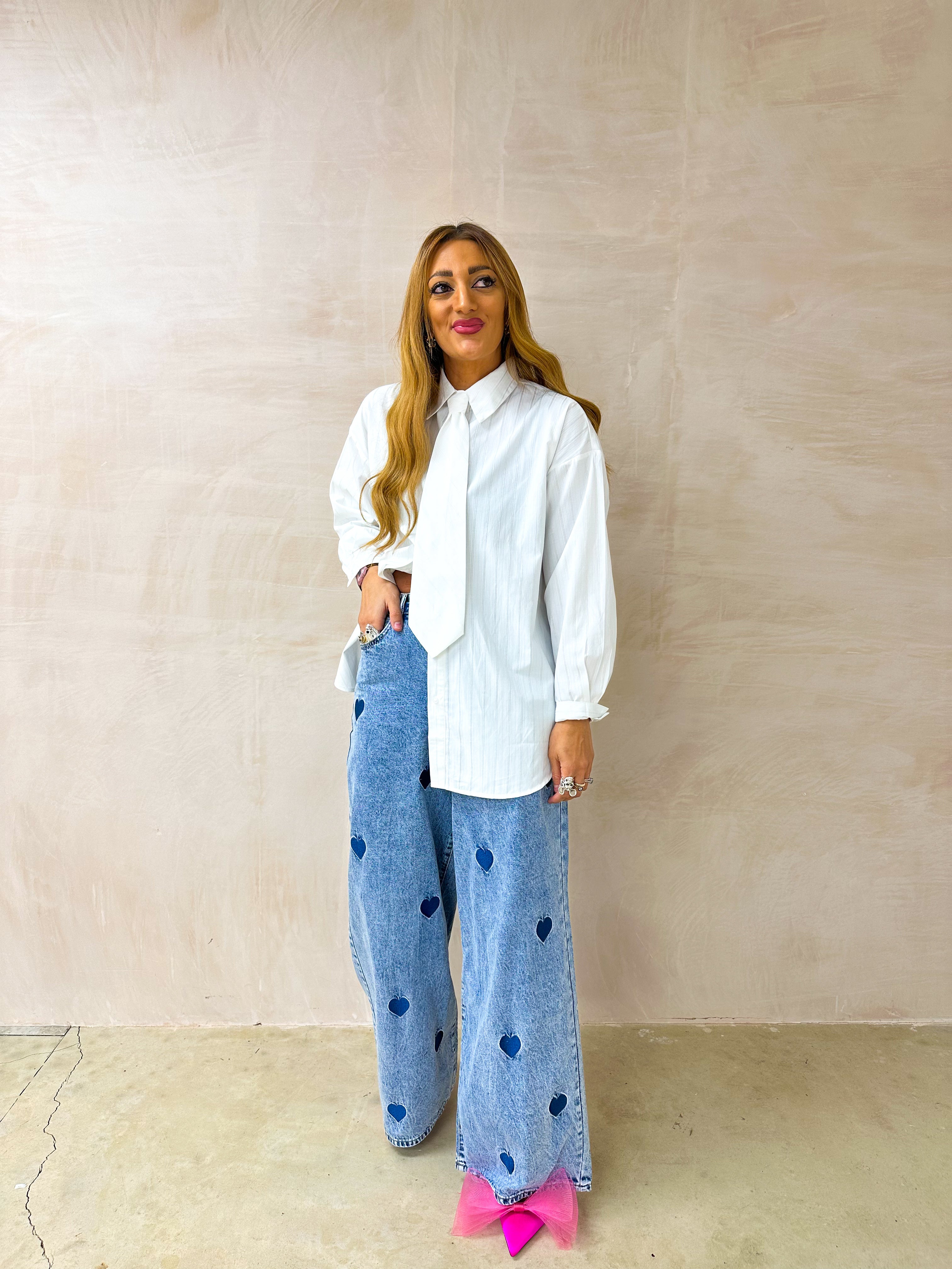 Wide Leg Scattered Heart Jeans In Blue