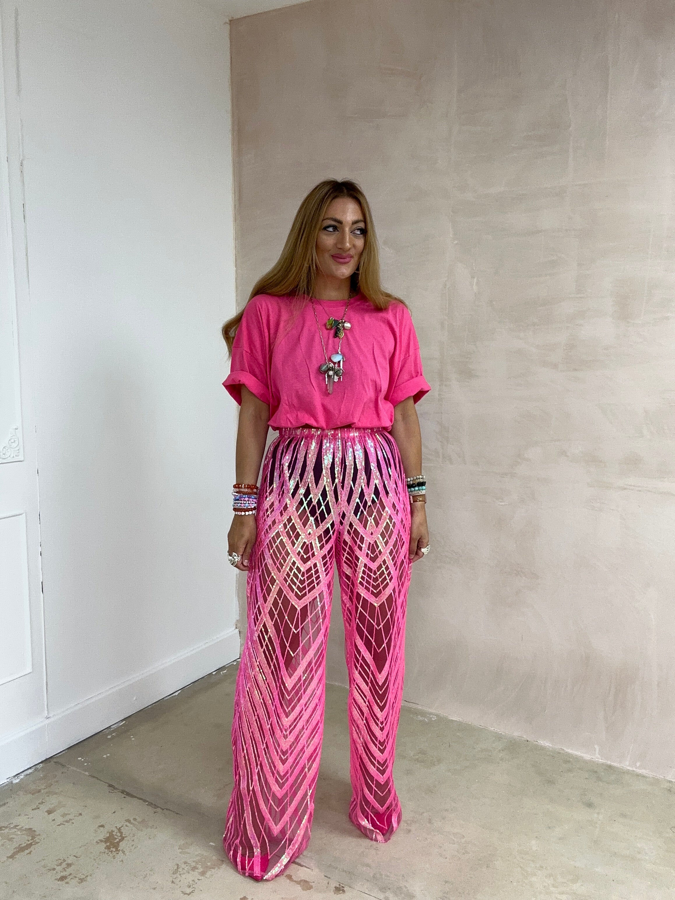 Solaris Vega Sequin Trousers In Hot Pink