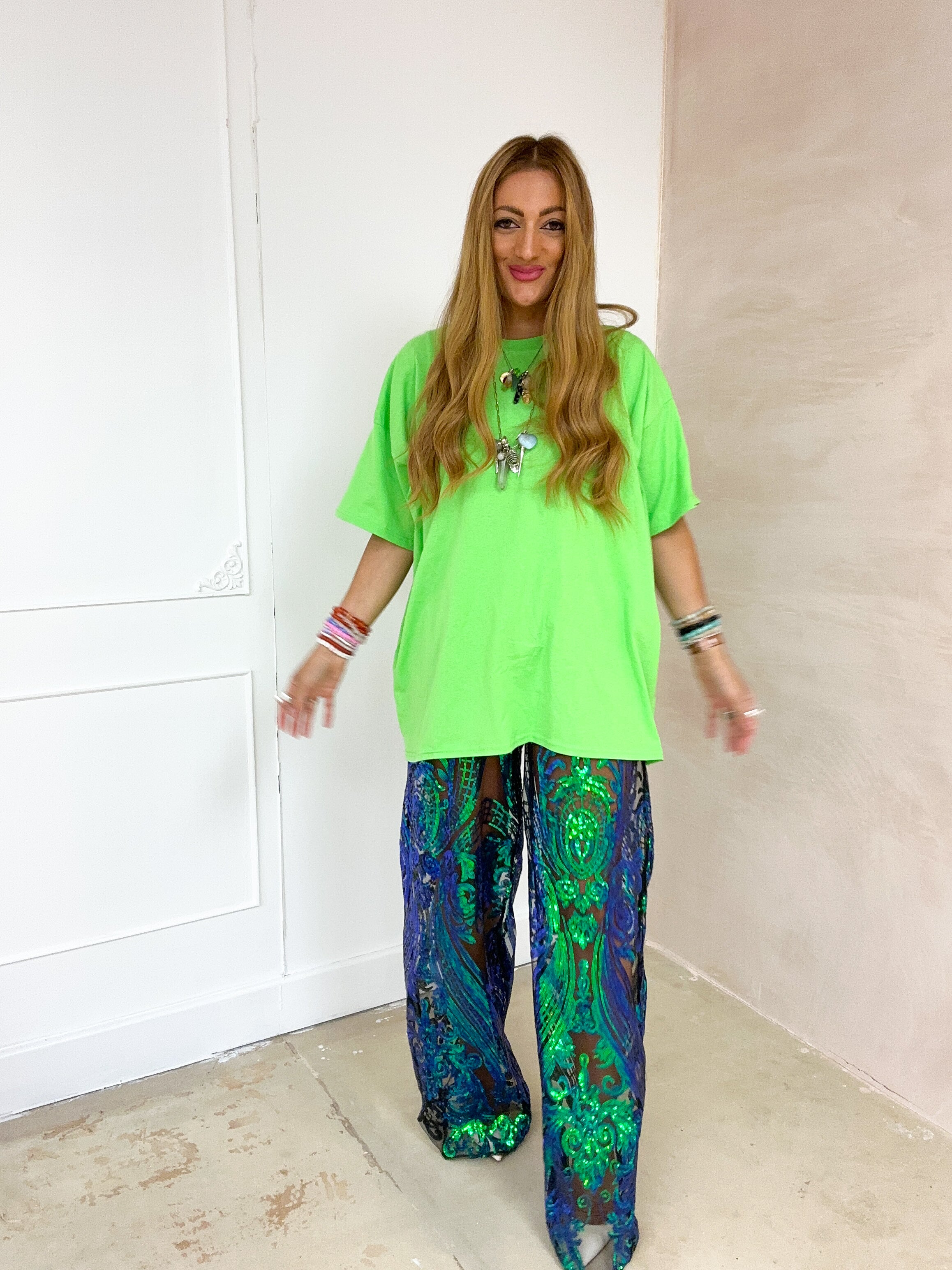 The Solaris Sequin Trousers In Bottle Green