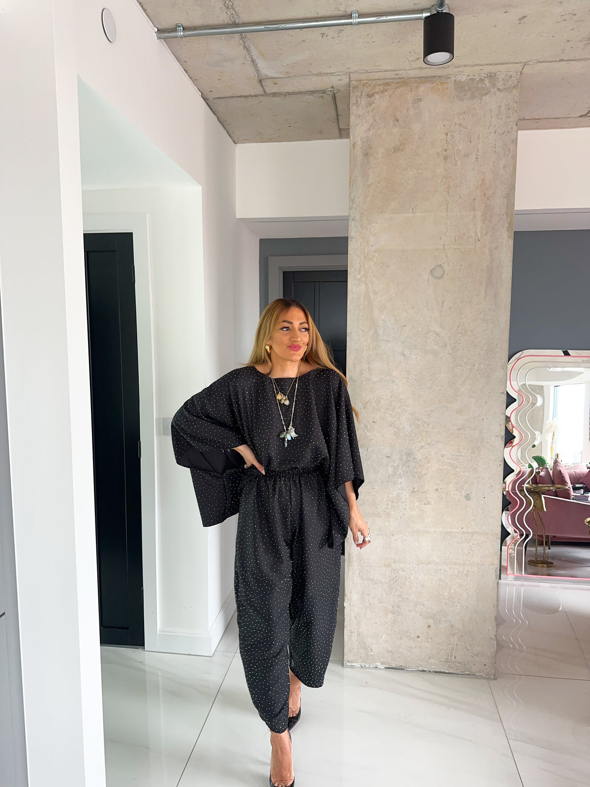Core 0.2 Scattered Rhinestone Balloon Trousers In Black