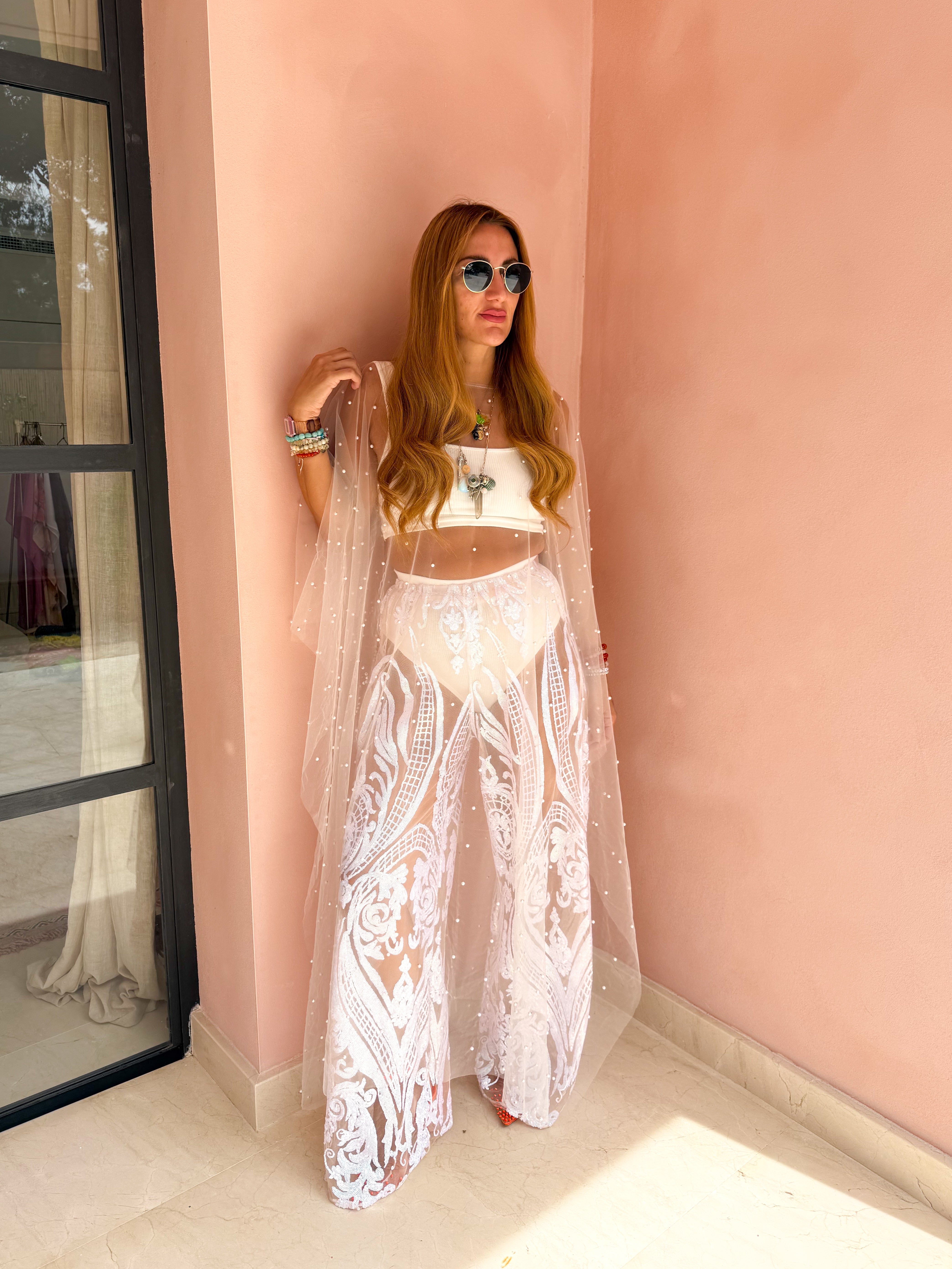 Tulle Vixen Pearl Mesh Kimono In White