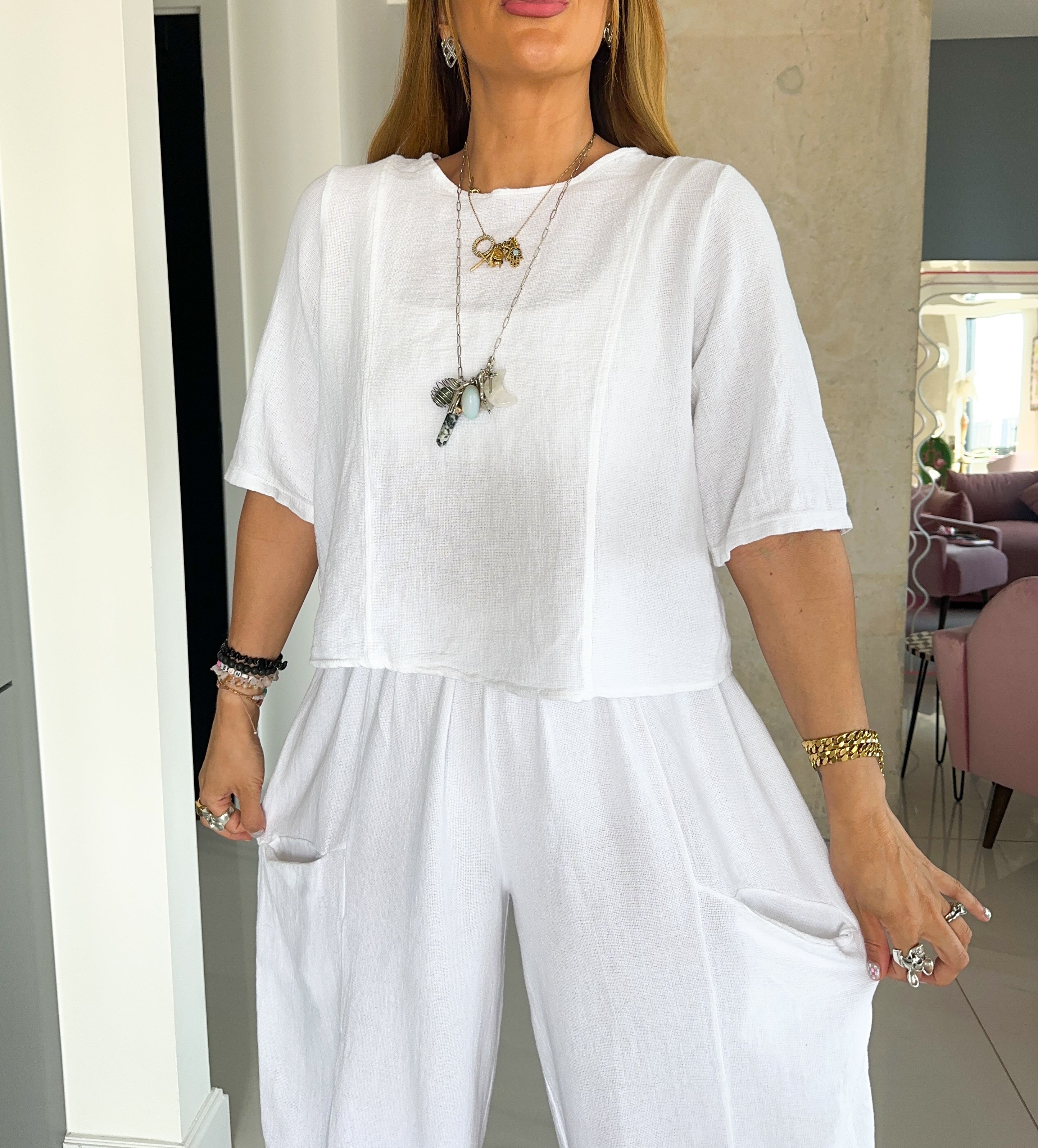 Basic Linen T-Shirt In White