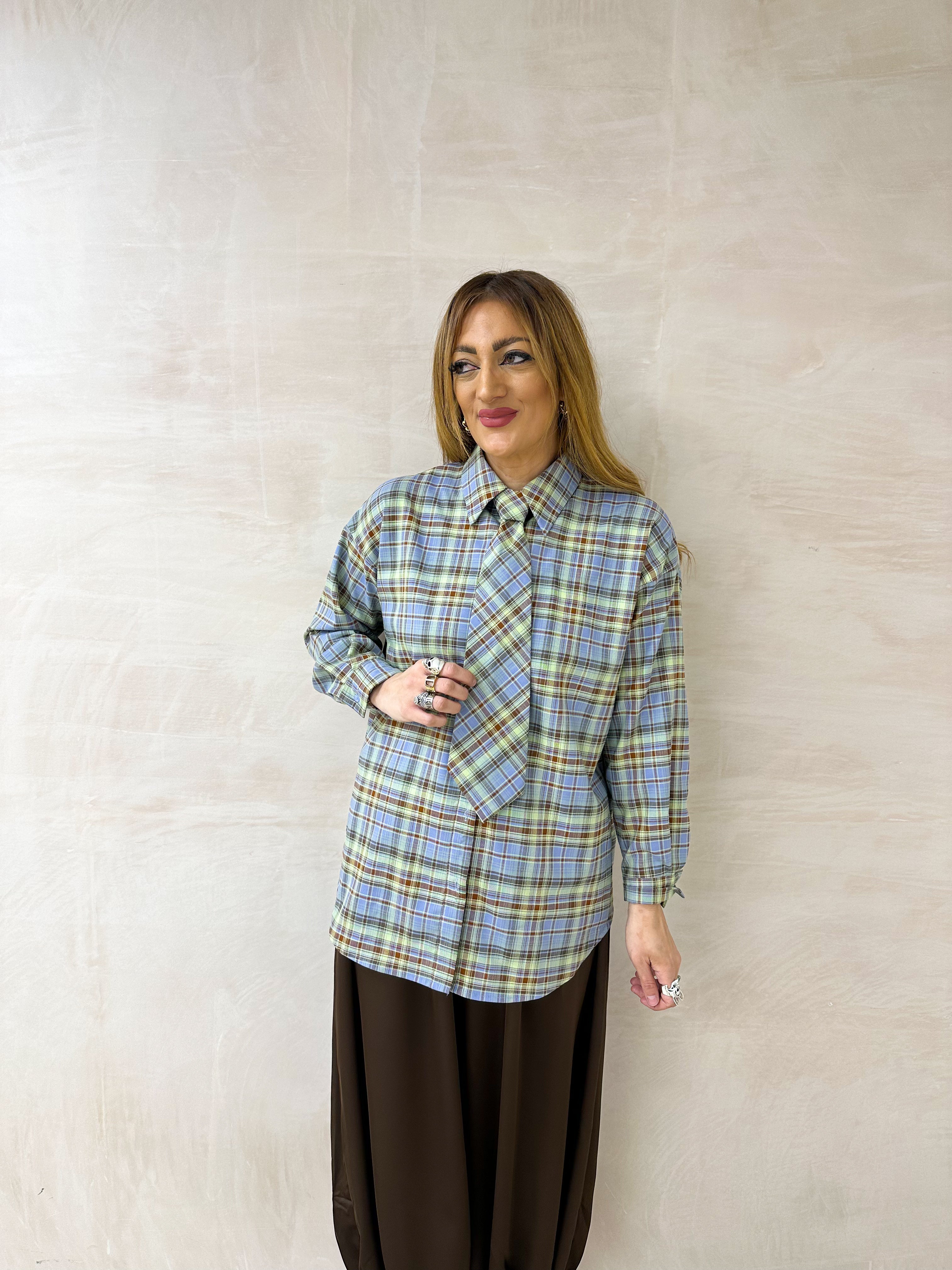 Relaxed Fit Tie Detail Shirt In Multi Tartan