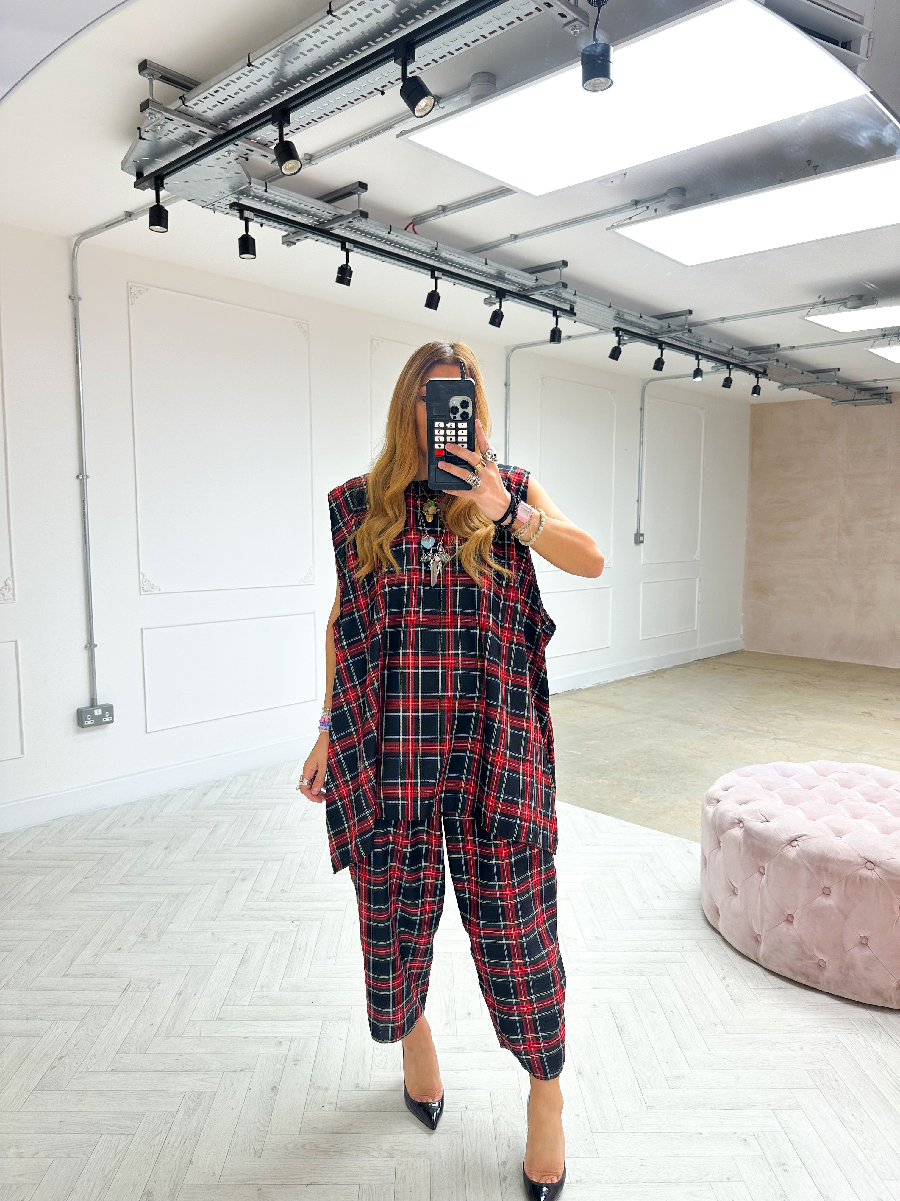 Muse Belted Top/Dress In Navy/Red Traditional Tartan