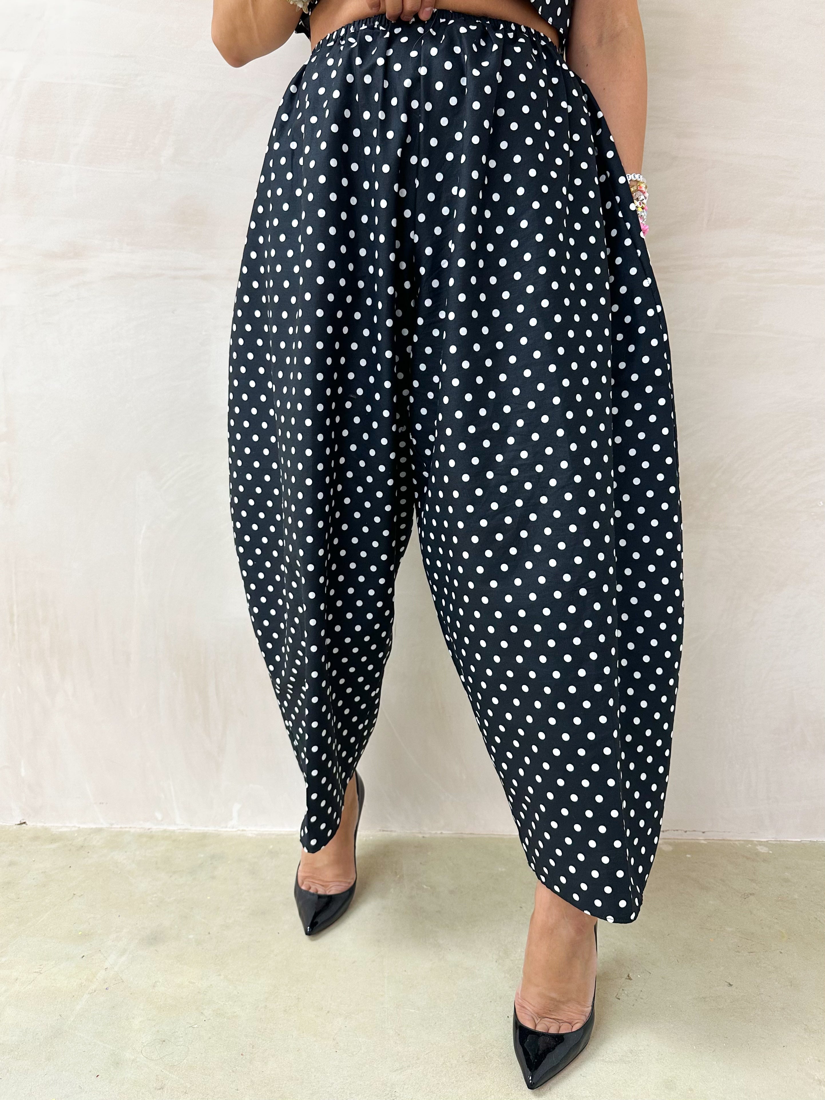 Polka Dot Balloon Trousers In Black and White