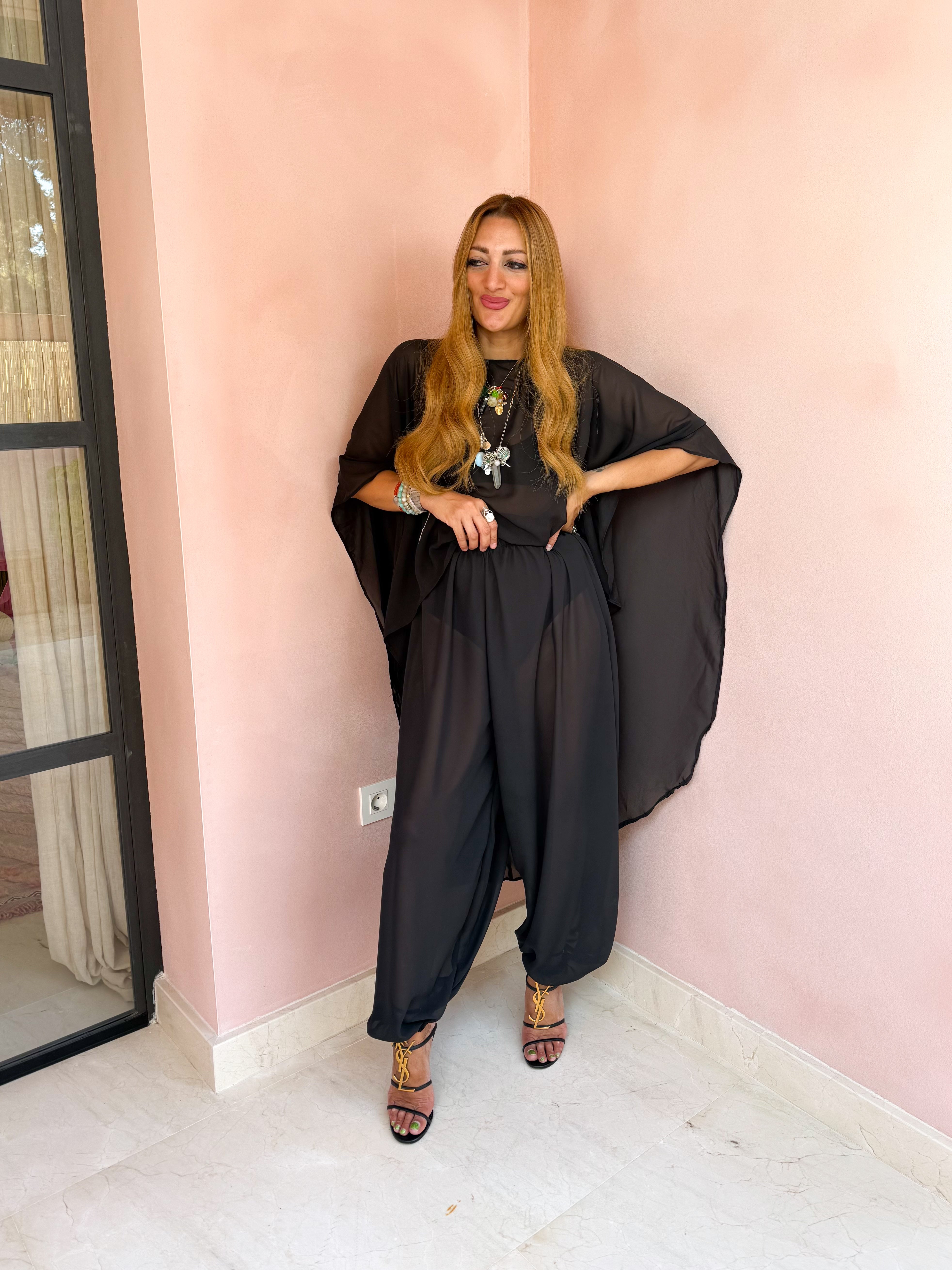 The Jasmine Aladdin Trousers In Black Chiffon