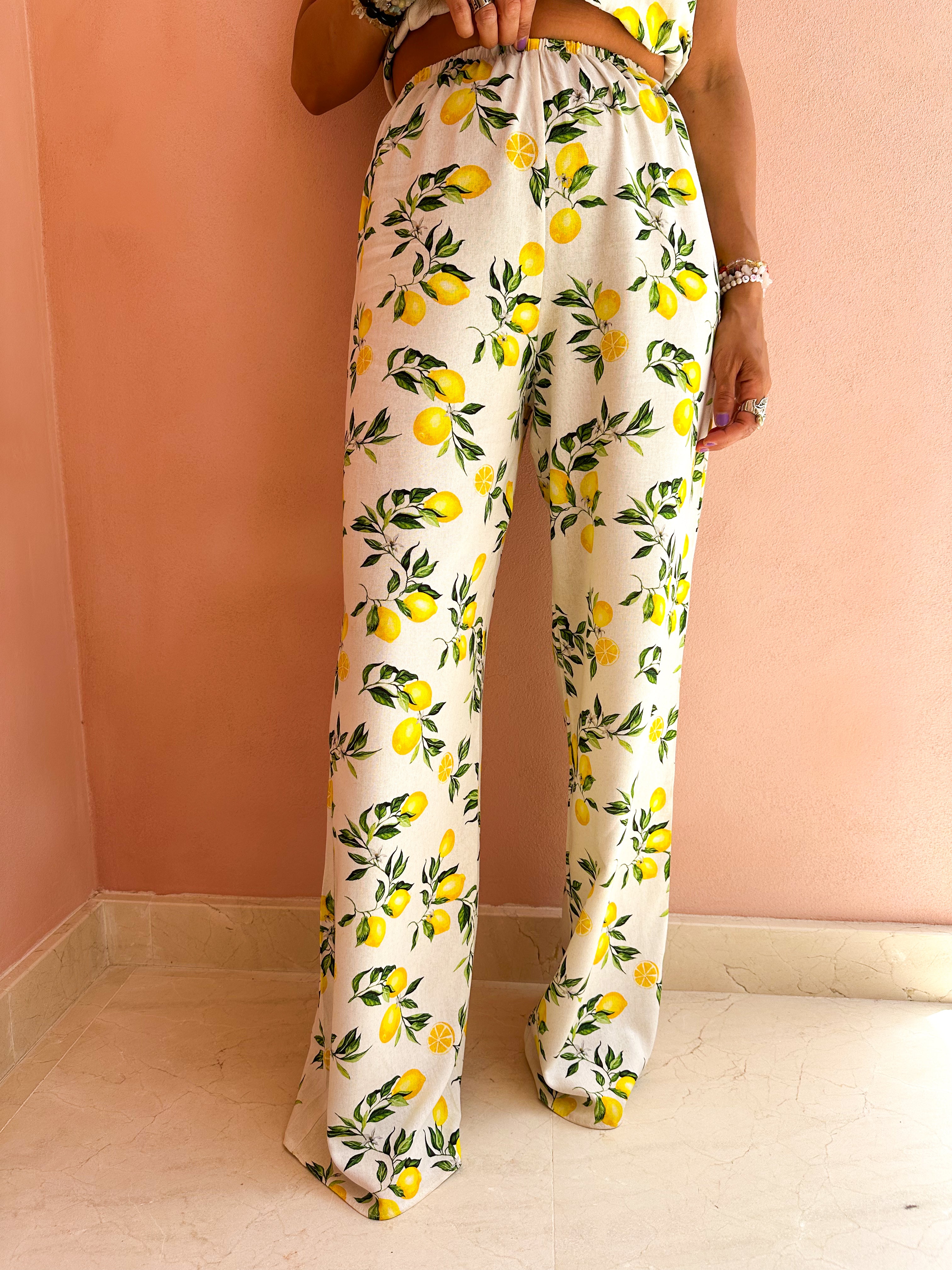 The Sorrento Wide Leg Trousers In Scattered Lemon Print