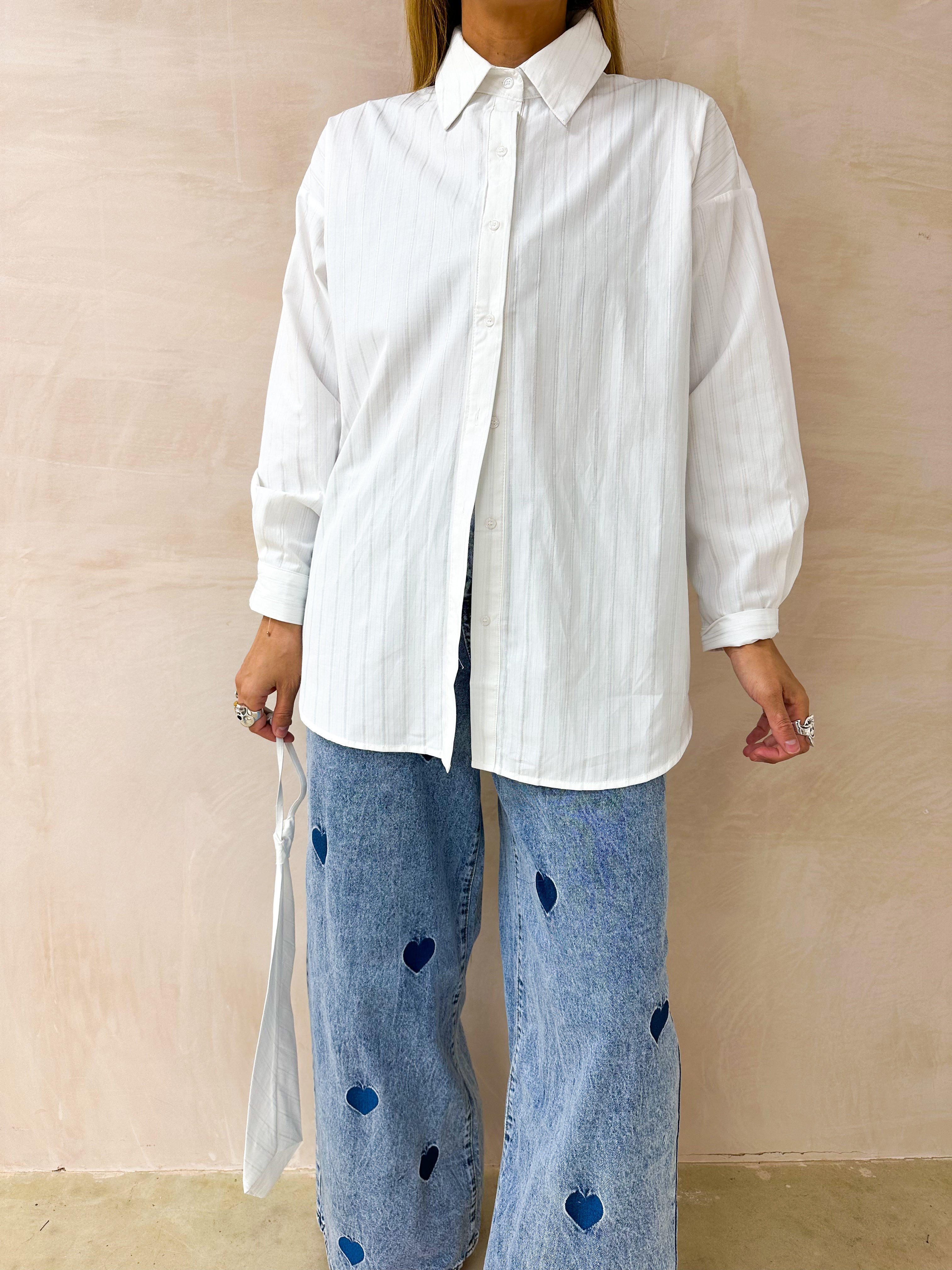 Relaxed Fit Tie Detail Shirt In White
