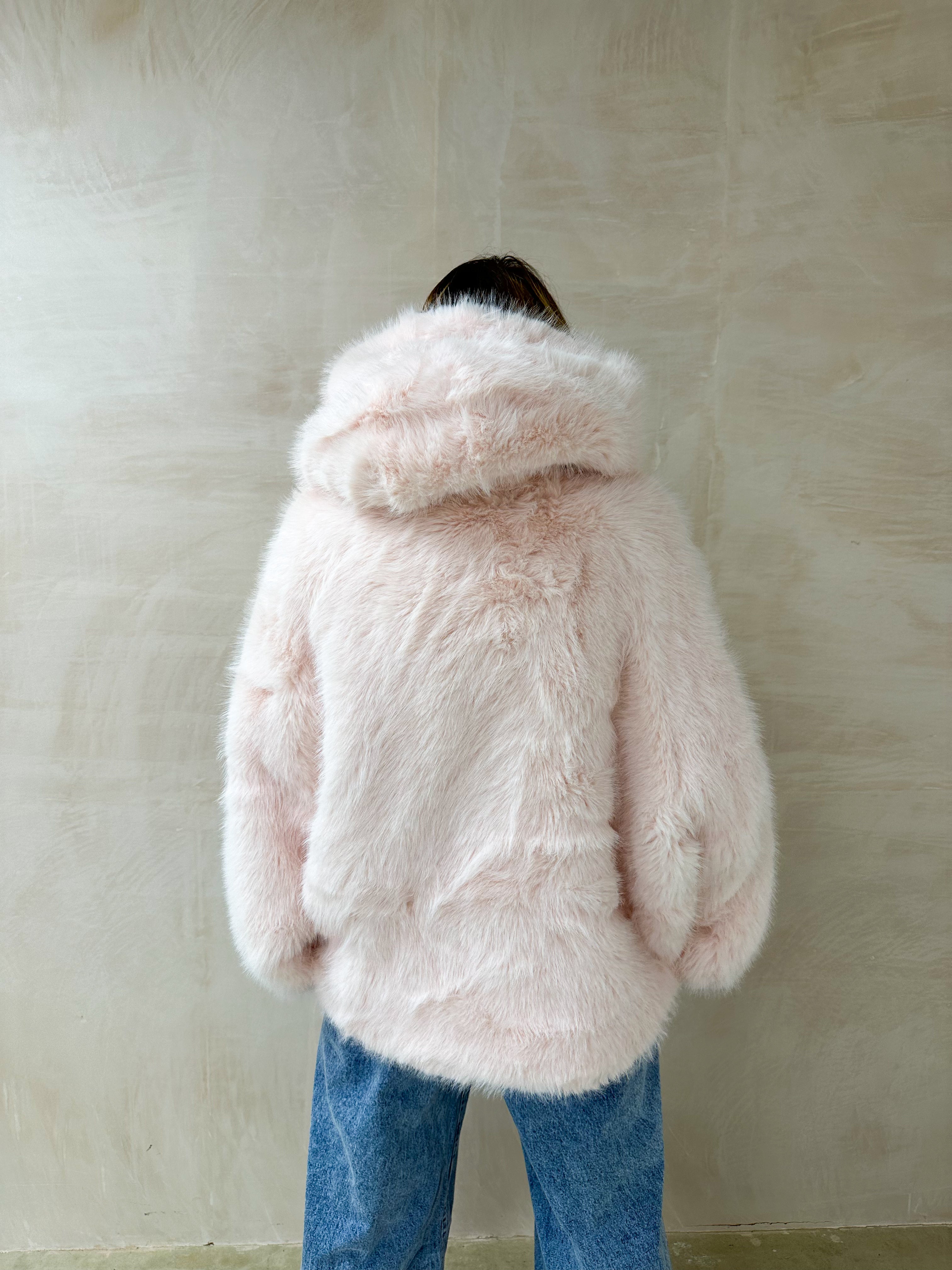 Luxury Faux Fur Hooded Coat In Pink