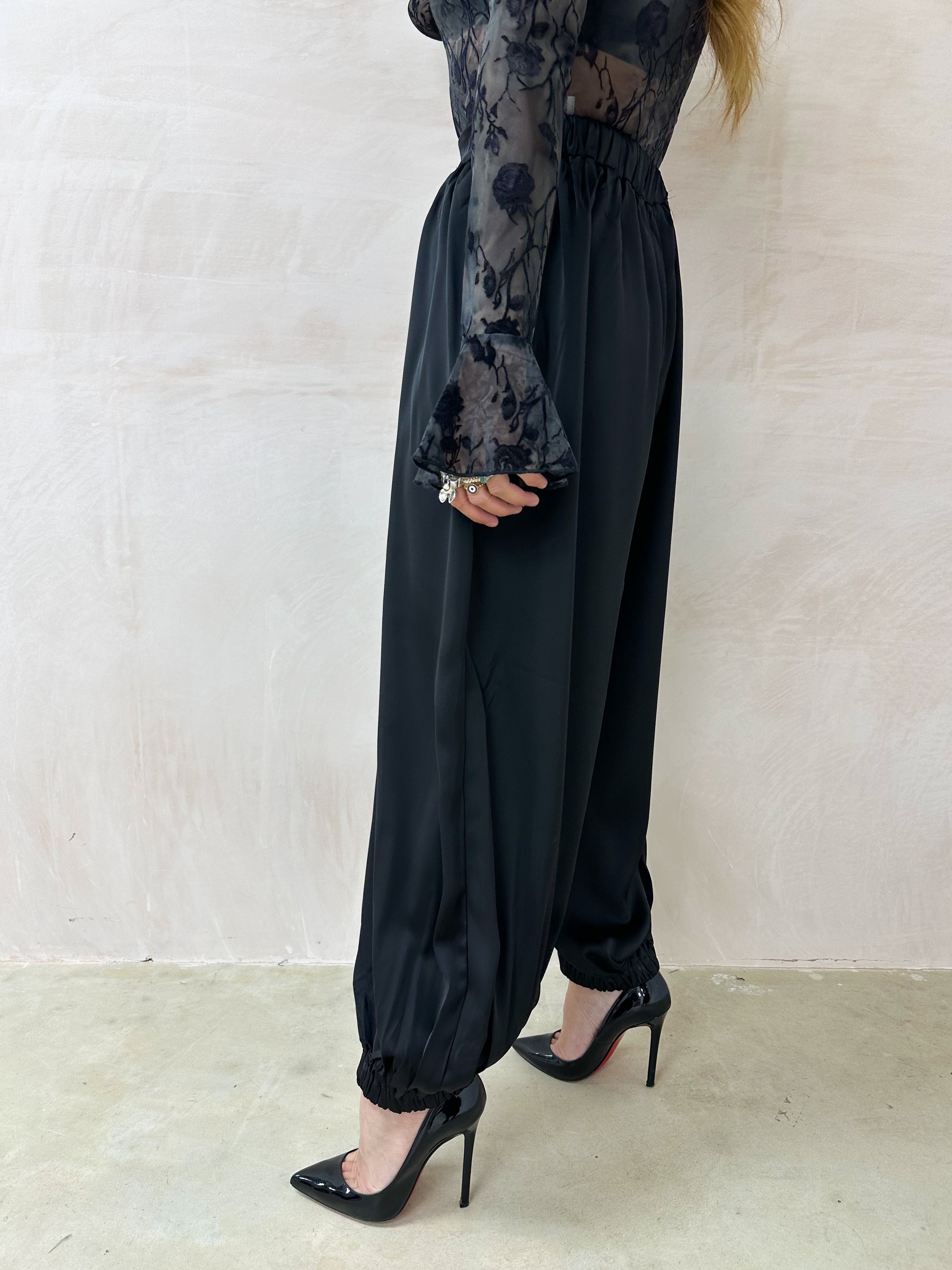 Aladdin Balloon Trousers In Black Satin