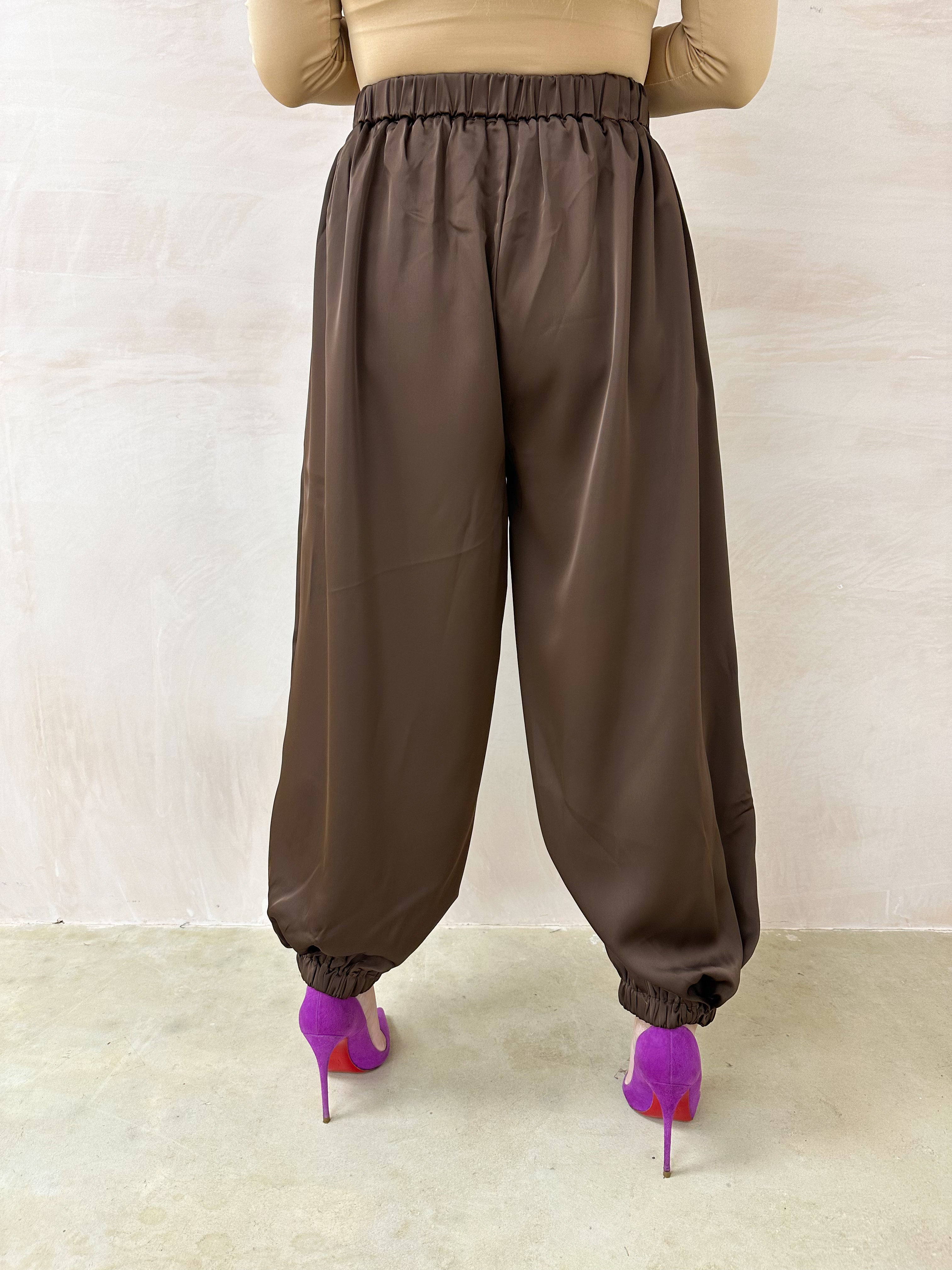 Aladdin Balloon Trousers In Brown Satin