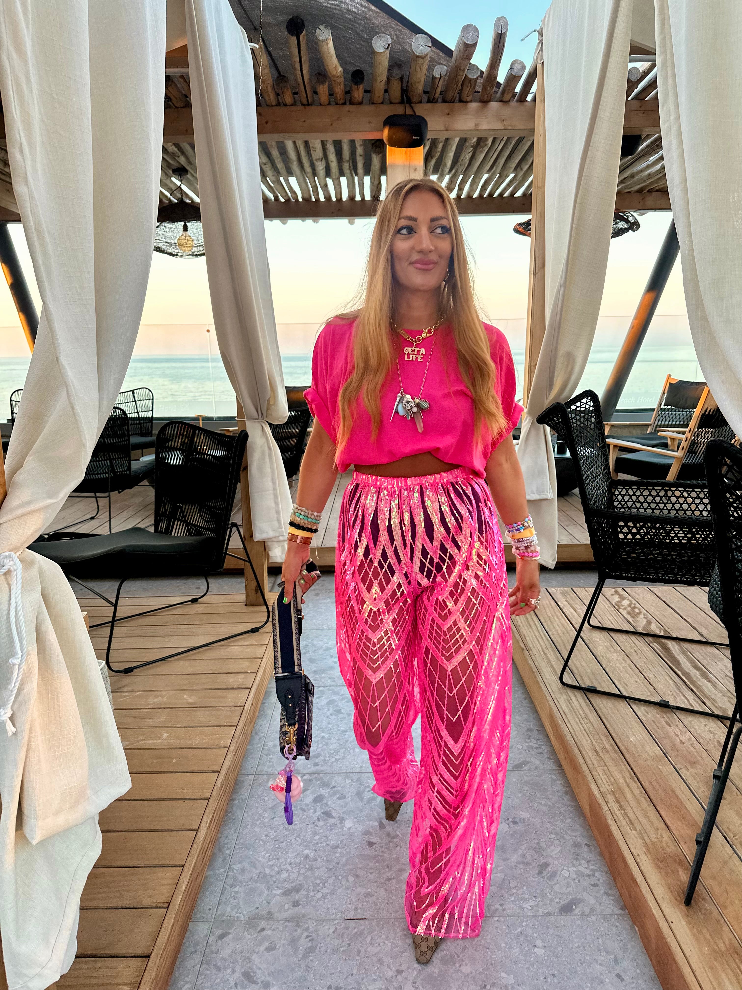 Solaris Vega Sequin Trousers In Hot Pink