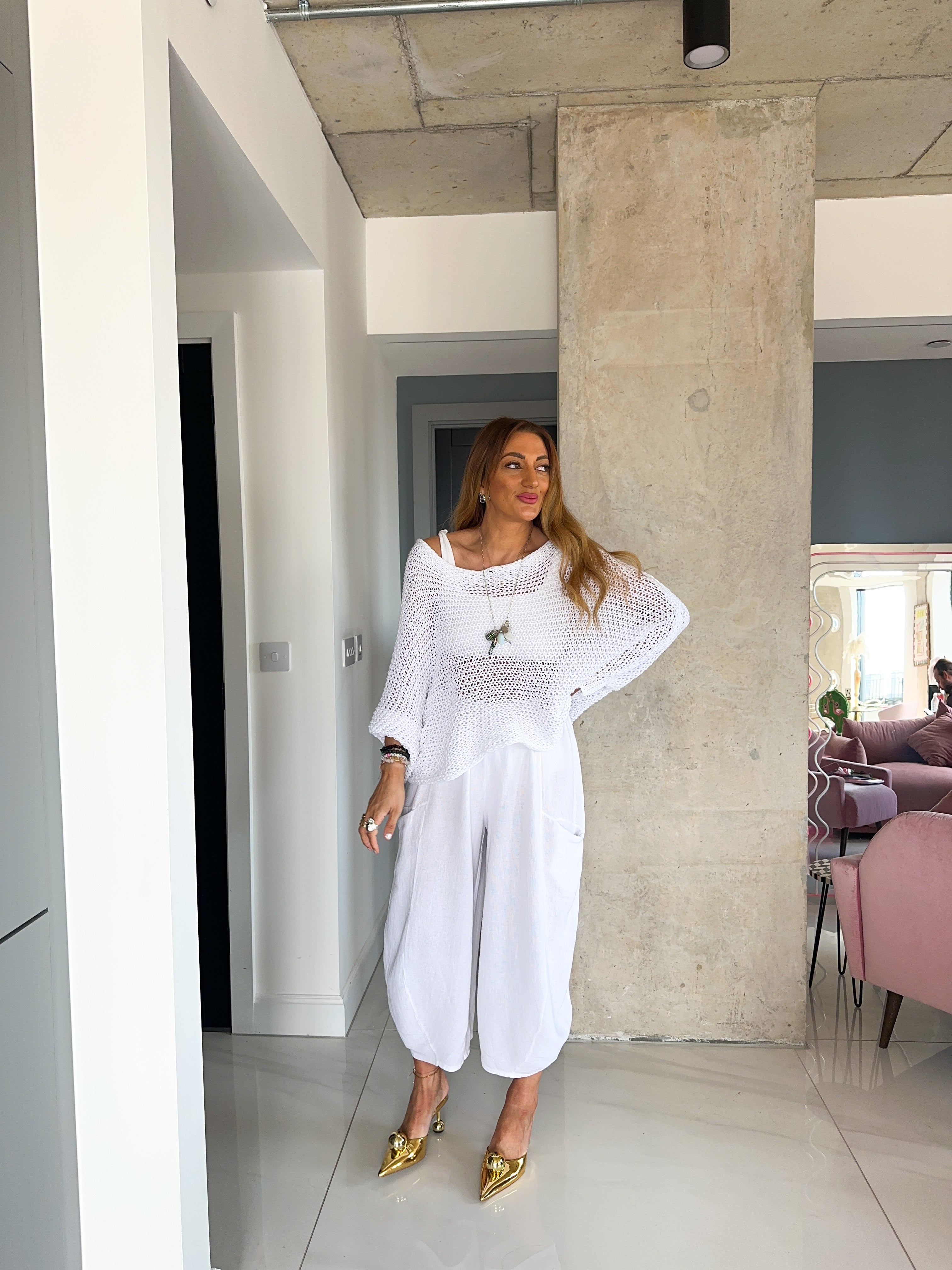 Loop Knit Knot Front Jumper In White