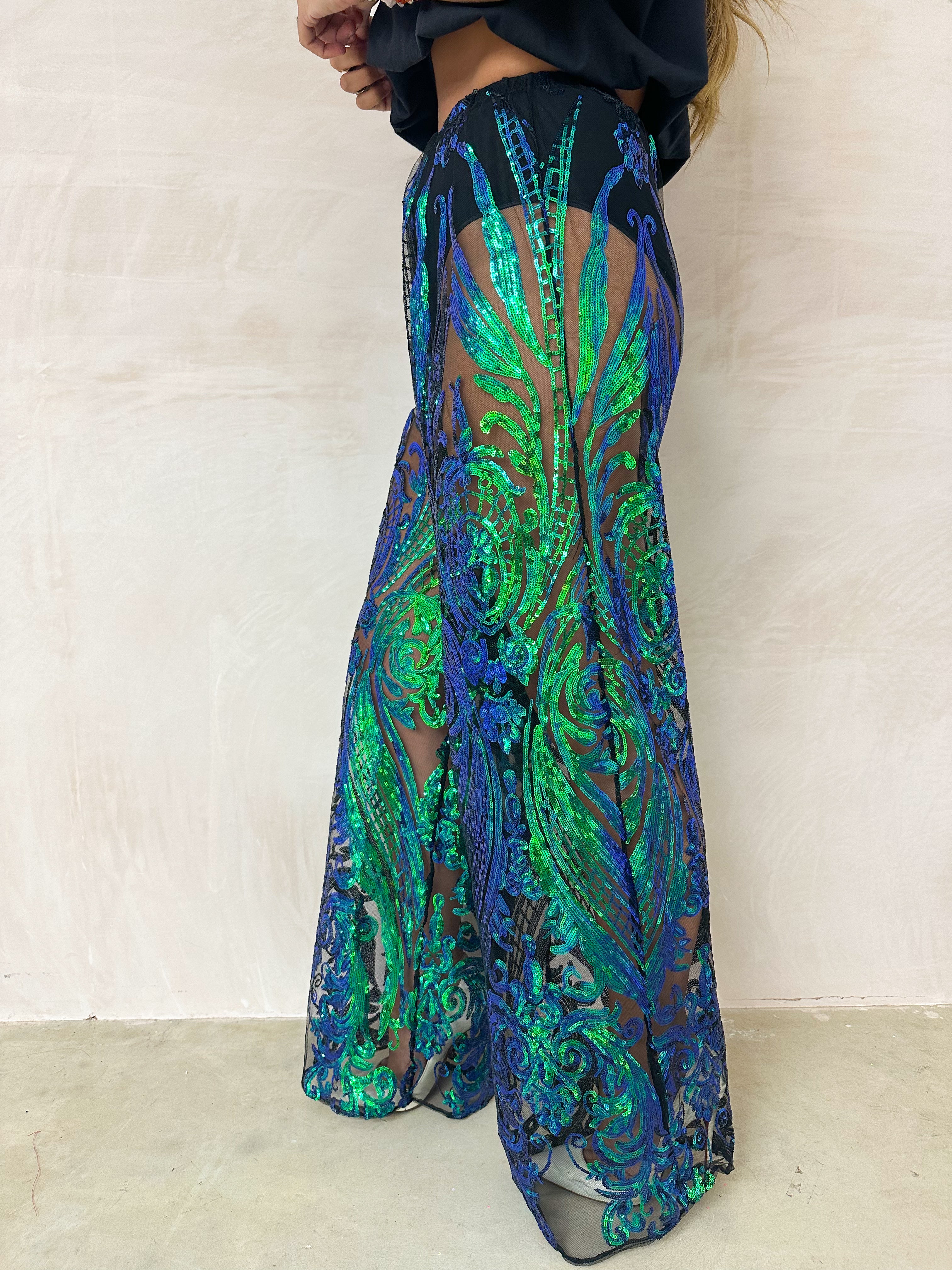 The Solaris Sequin Trousers In Bottle Green