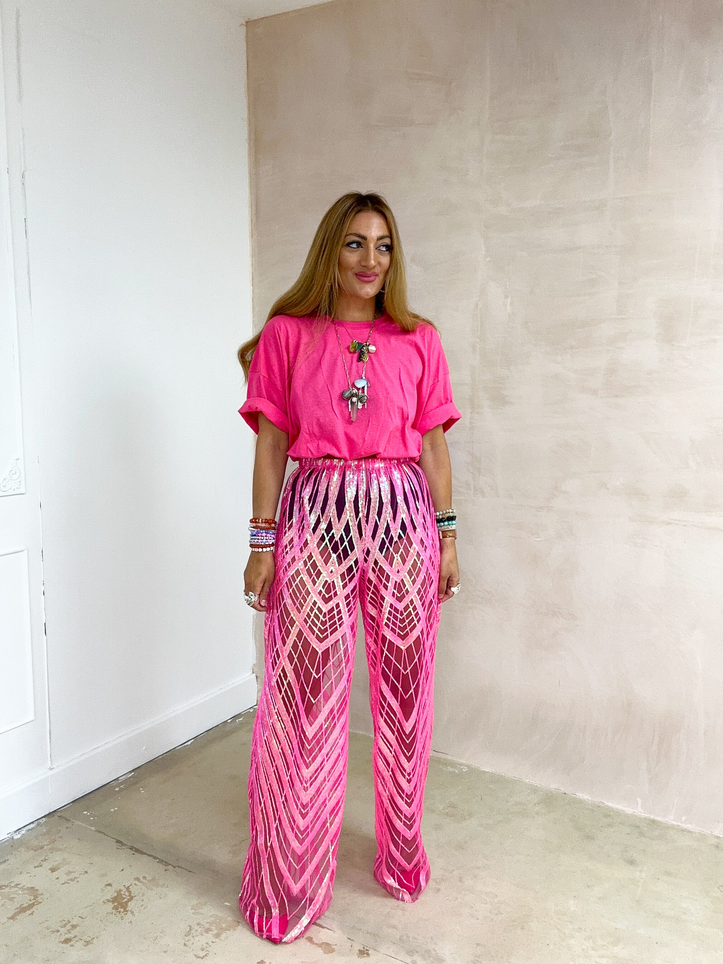 Cropped Basic T-Shirt In Hot Pink