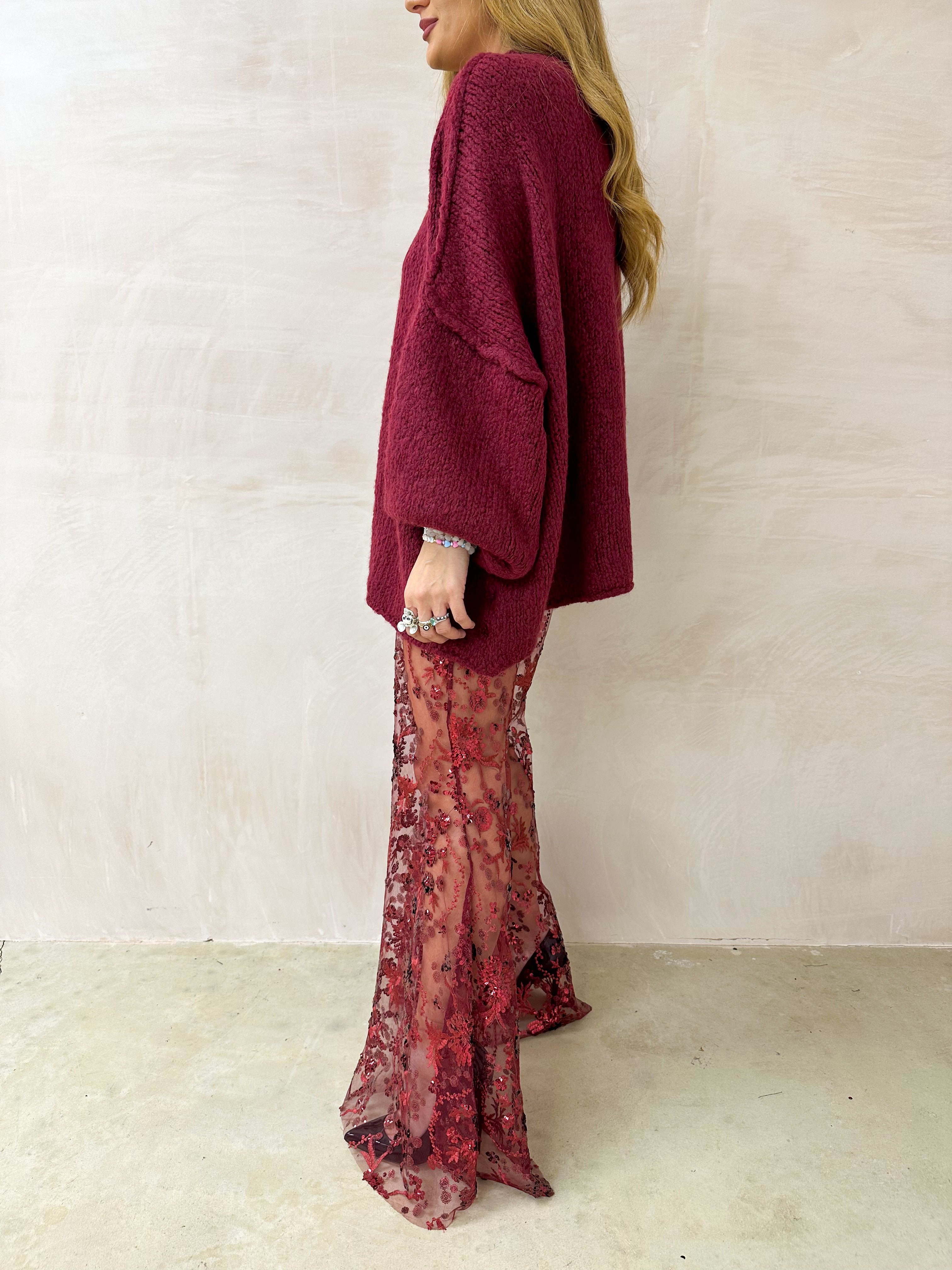 Chunky Knit Oversized Jumper In Burgundy